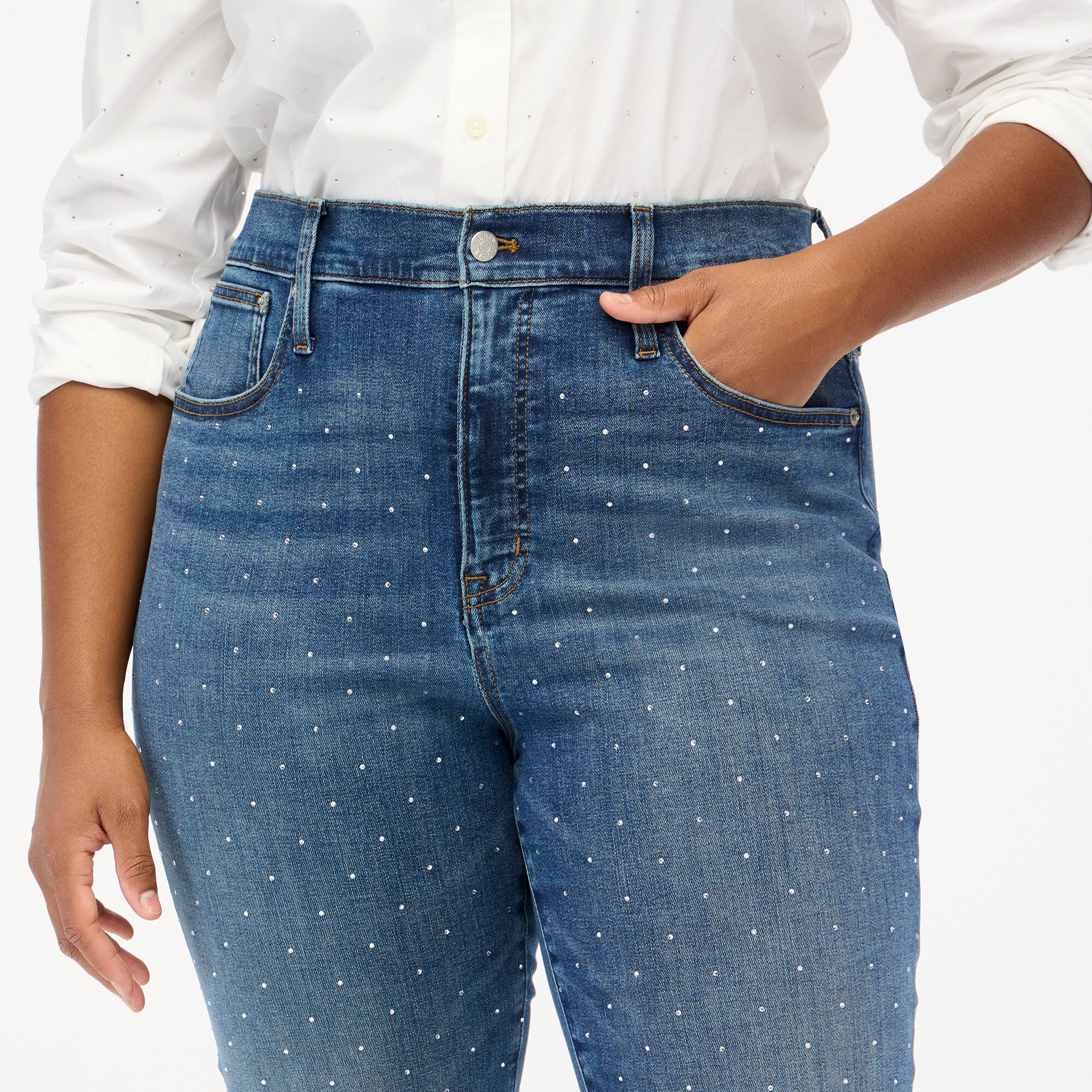 Petite rhinestone essential straight jean