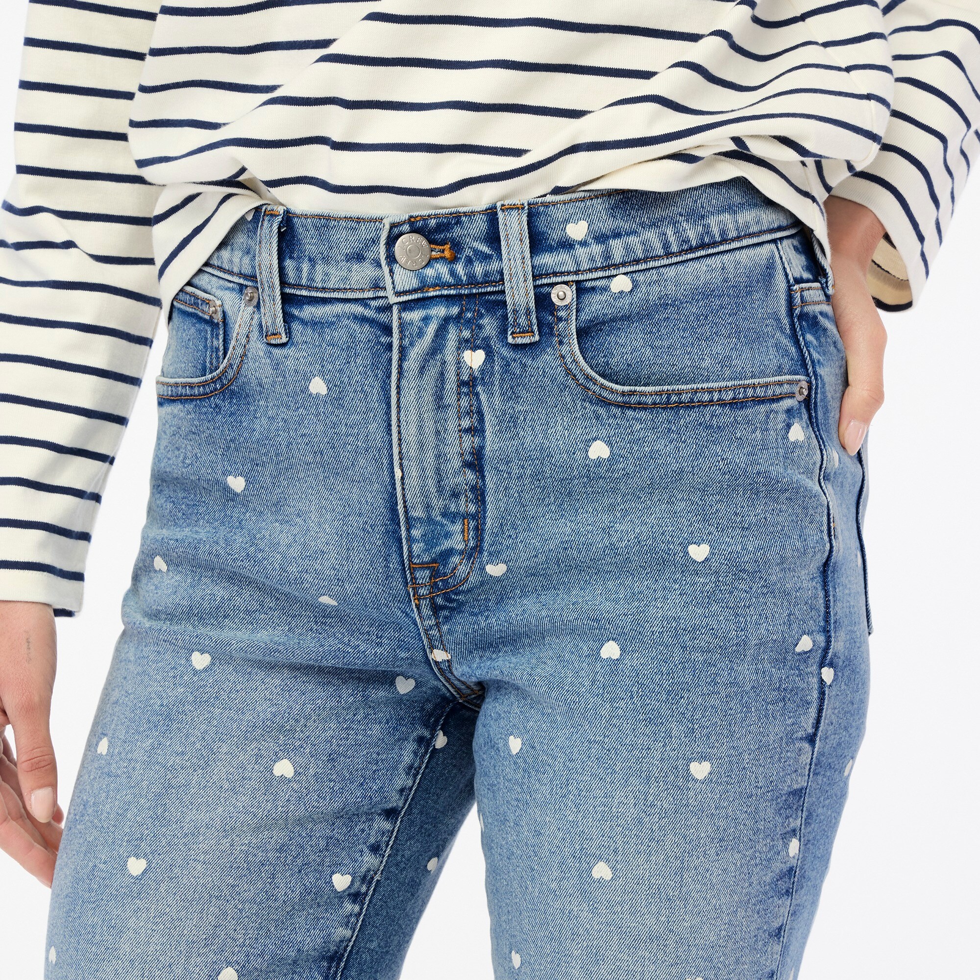 Heart-print essential straight jean in all-day stretch