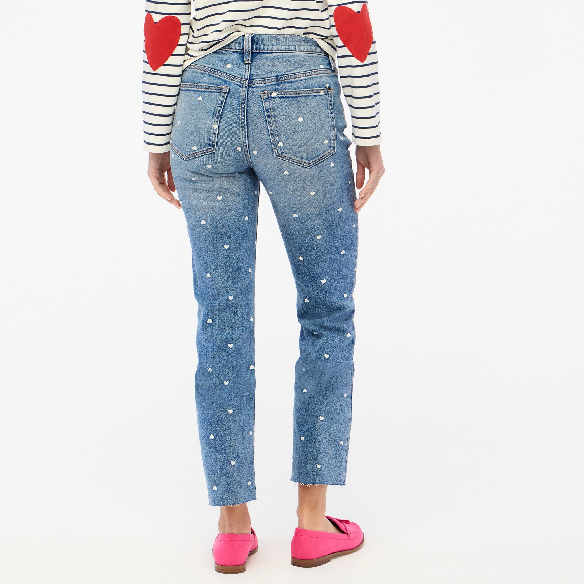 Heart-print essential straight jean in all-day stretch