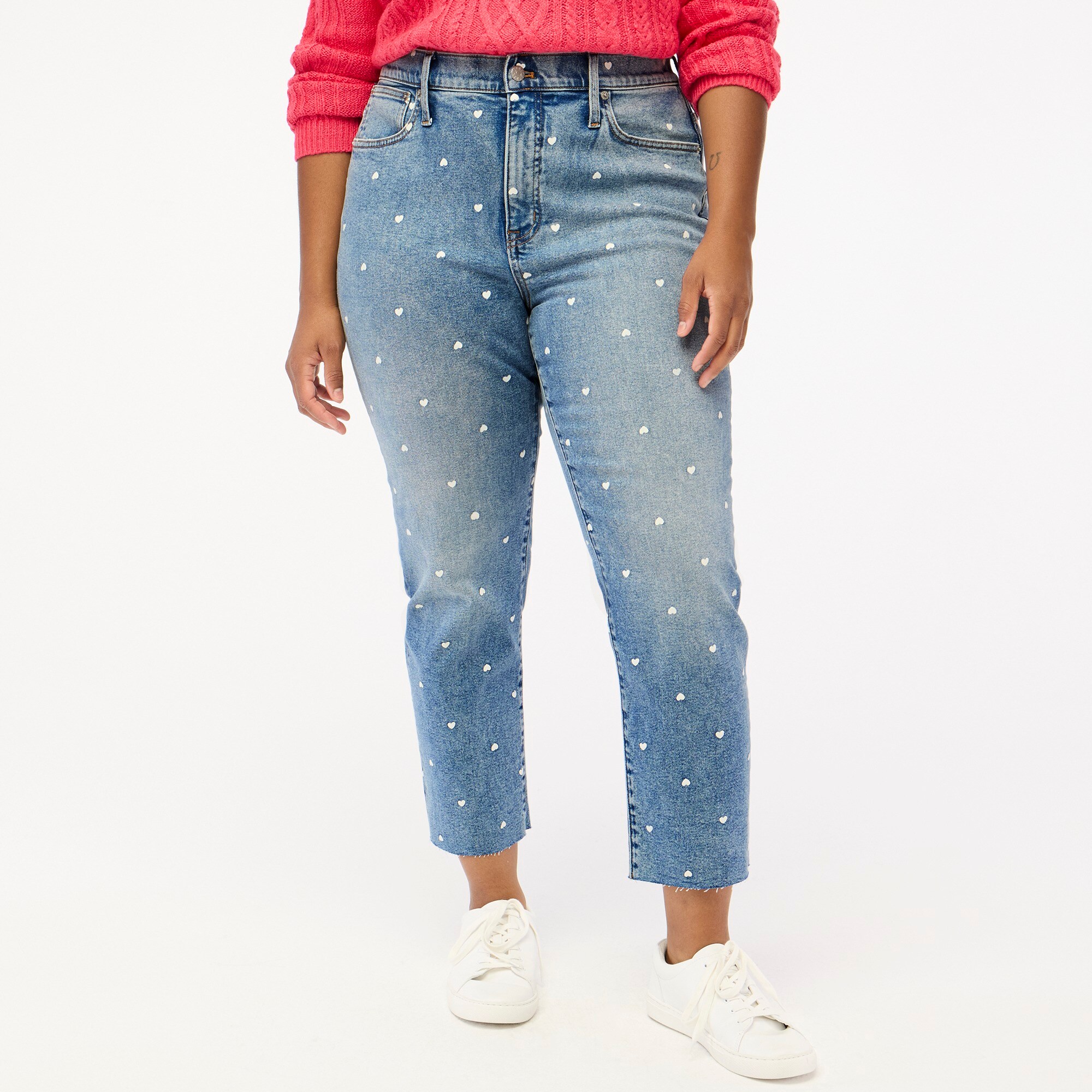 Heart-print essential straight jean in all-day stretch