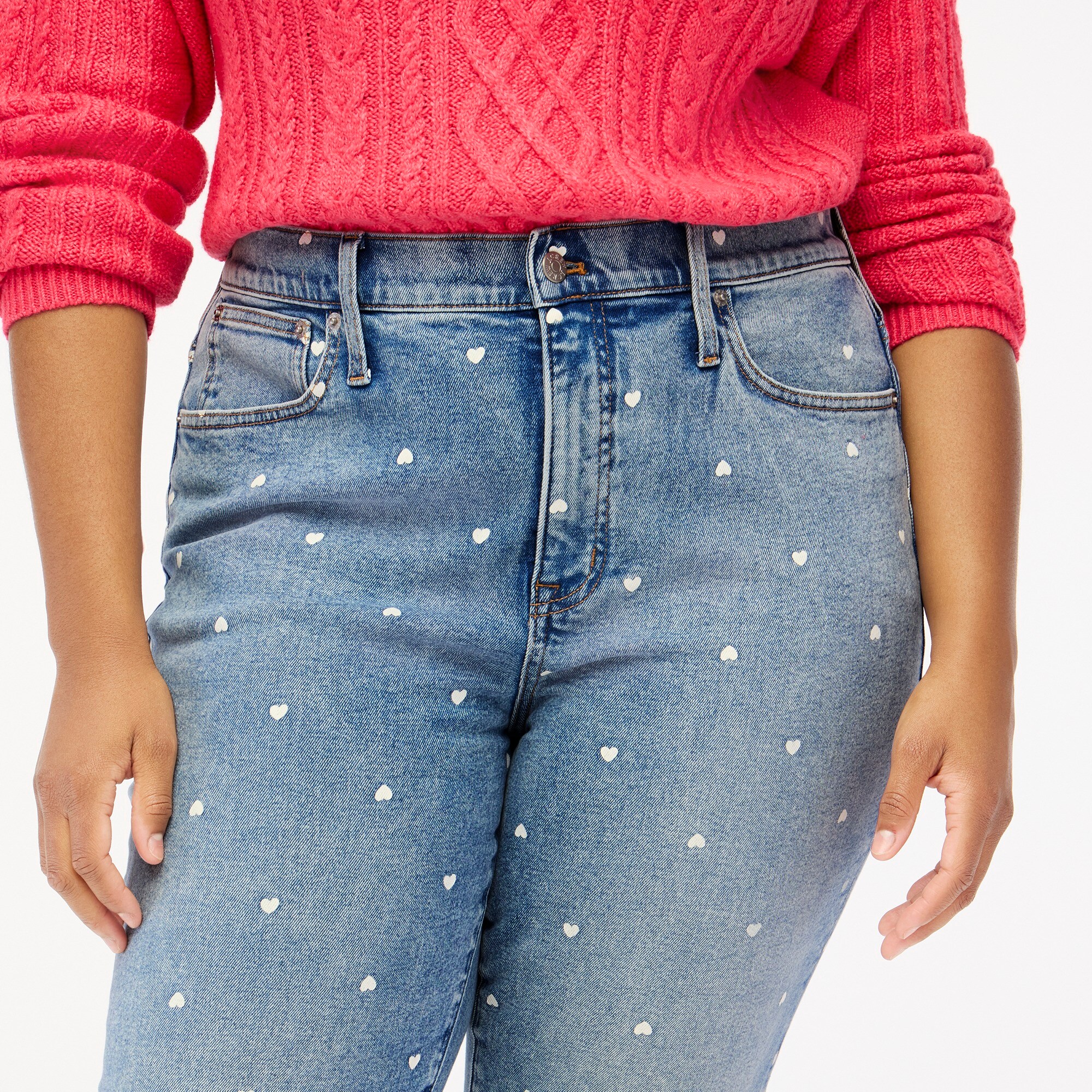 Heart-print essential straight jean in all-day stretch