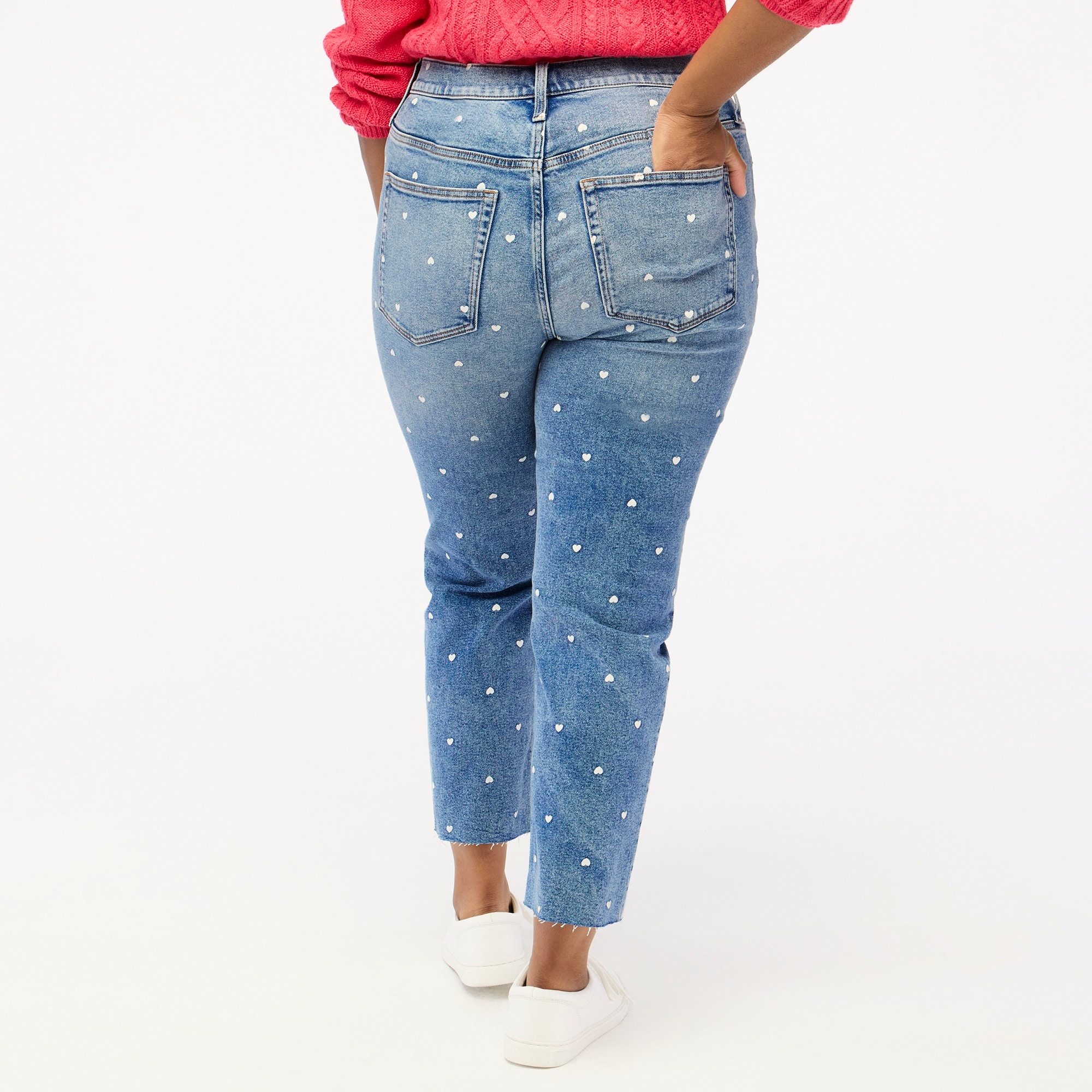 Heart-print essential straight jean in all-day stretch