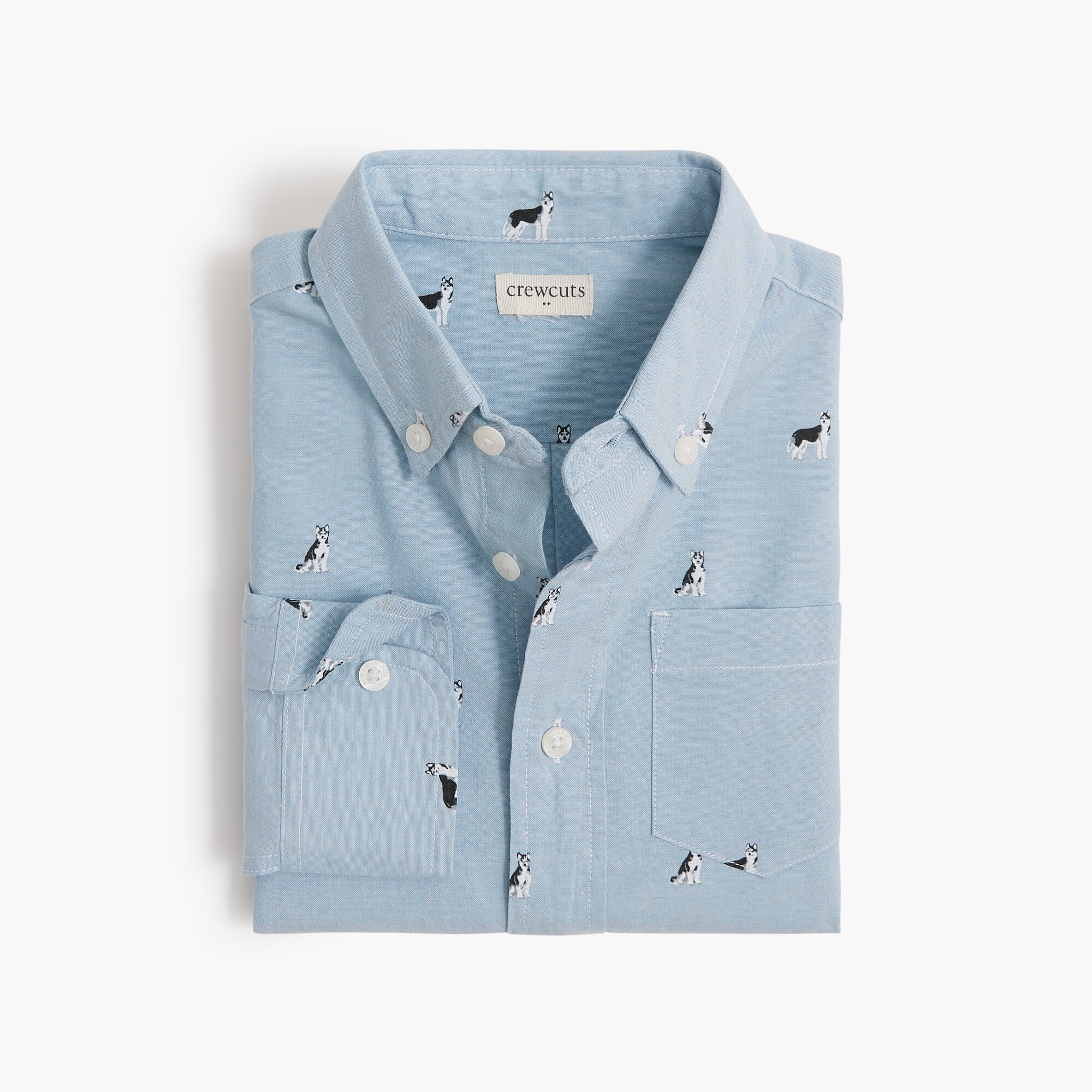 Boys' long-sleeve husky print washed shirt