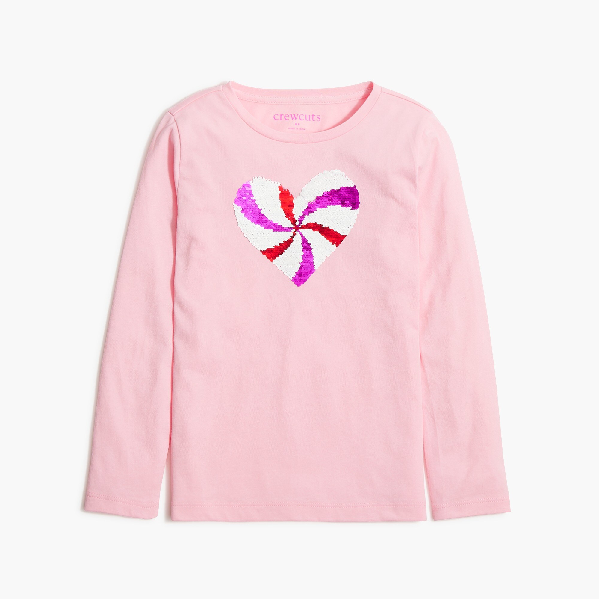 Girls' long-sleeve sequin peppermint graphic tee
