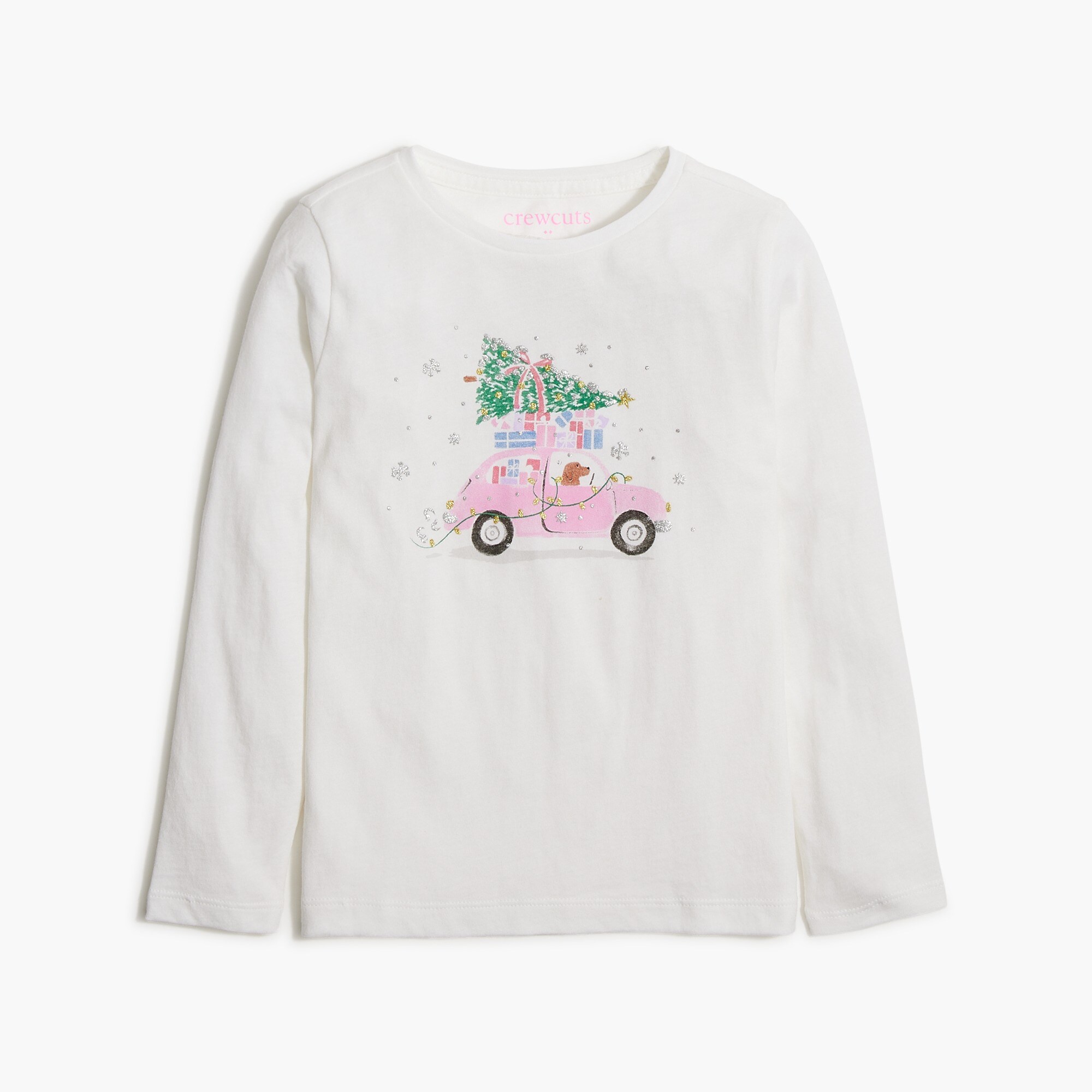 Women's Christmas Crew Shirt - Xmas Lights Print Short Sleeve Holiday Tee (Pink, Medium)