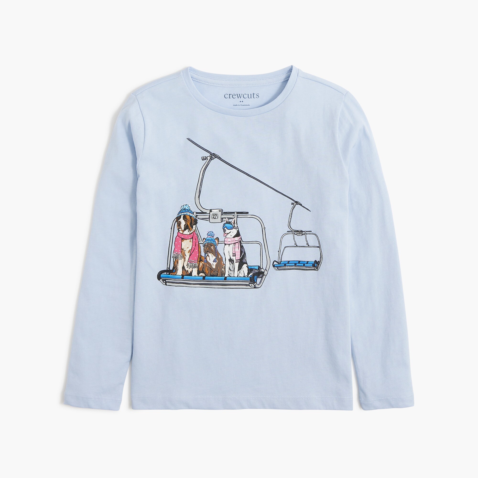 Girls' long-sleeve dog ski lift graphic tee