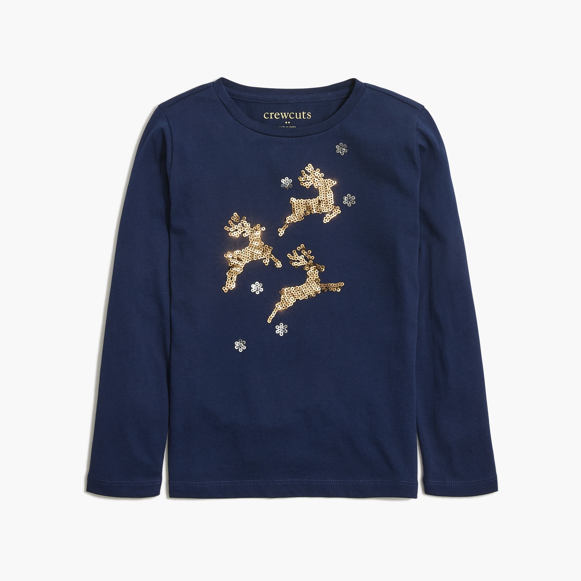 Girls' long-sleeve sequin reindeer graphic tee
