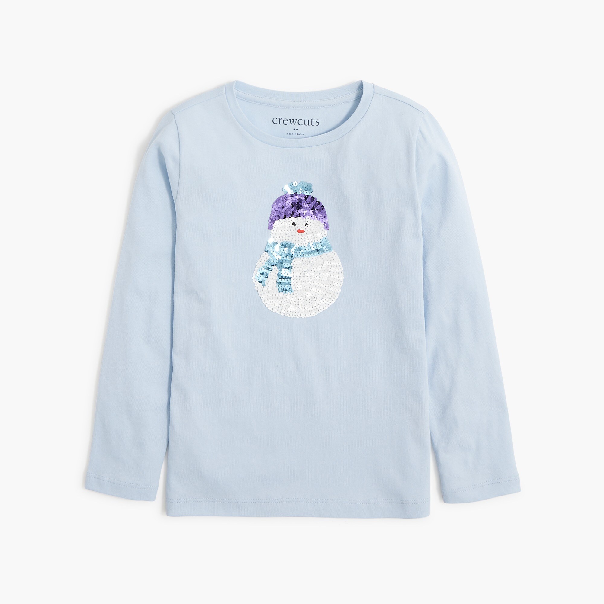 Girls' long-sleeve sequin snowman graphic tee