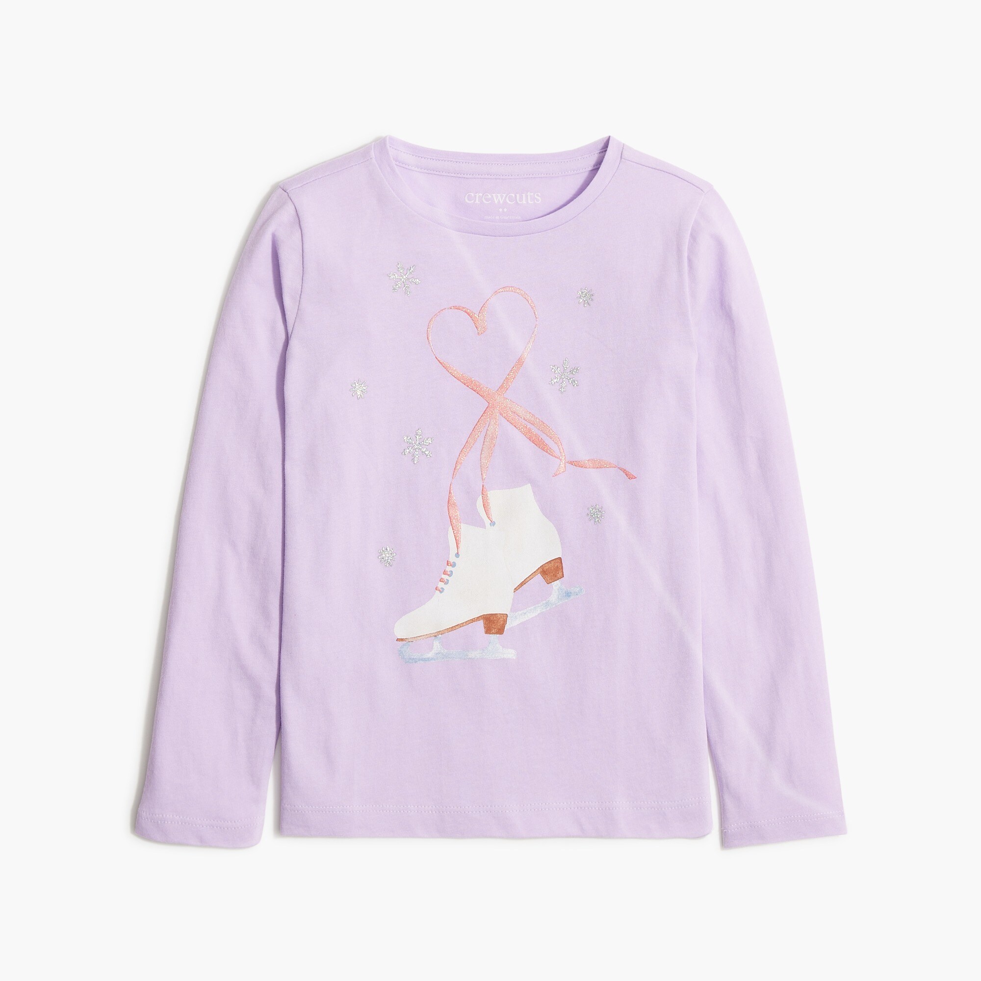 Girls' long-sleeve figure skates heart graphic tee