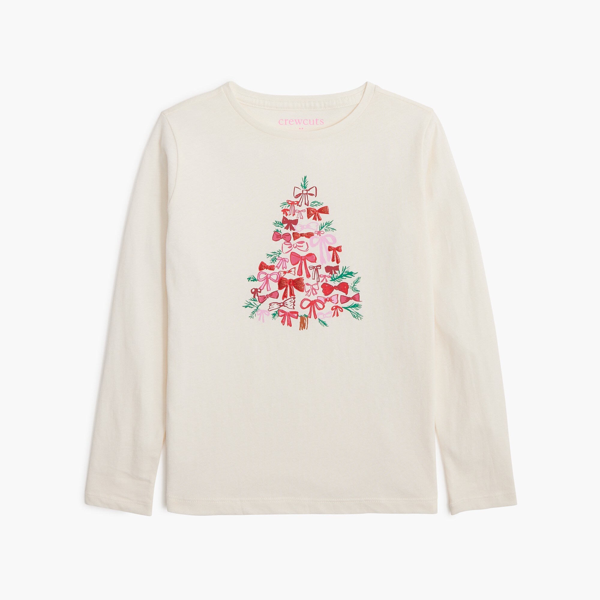 Girls' long-sleeve bow holiday tree graphic tee