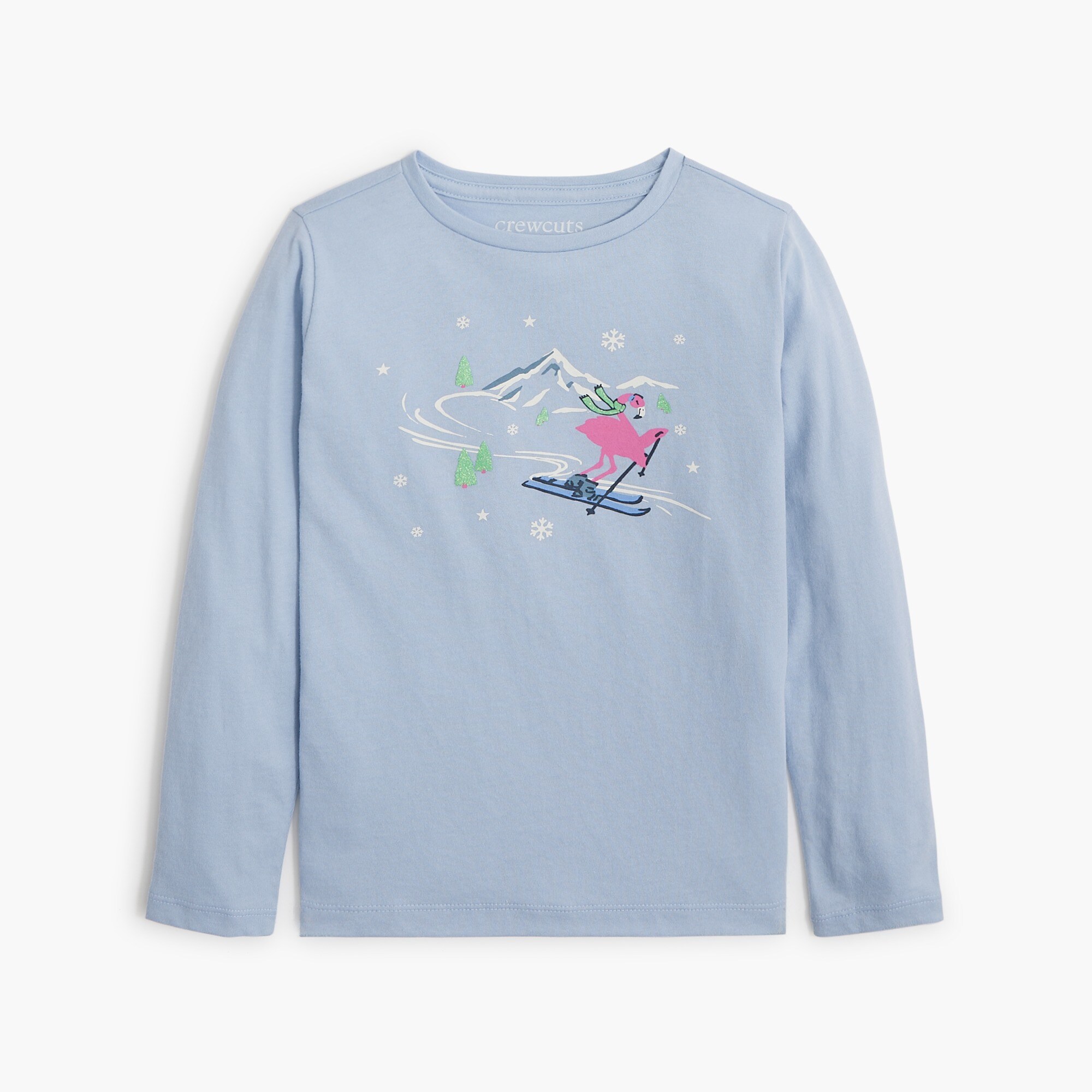  Girls' long-sleeve skiing flamingo graphic tee