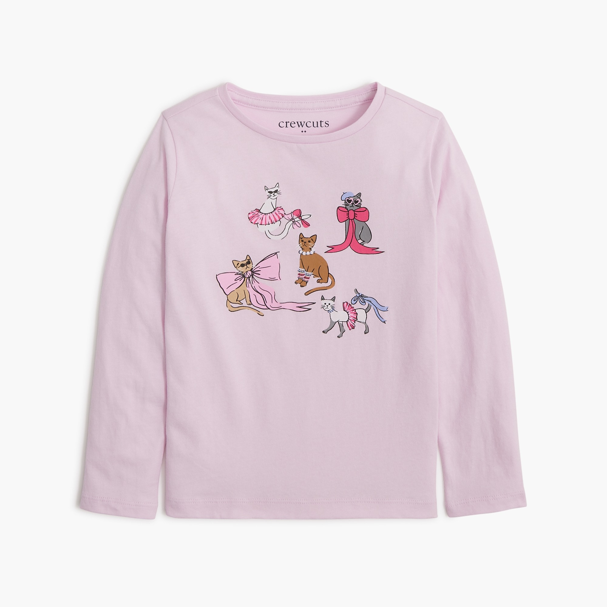 Girls' long-sleeve cats in bows graphic tee