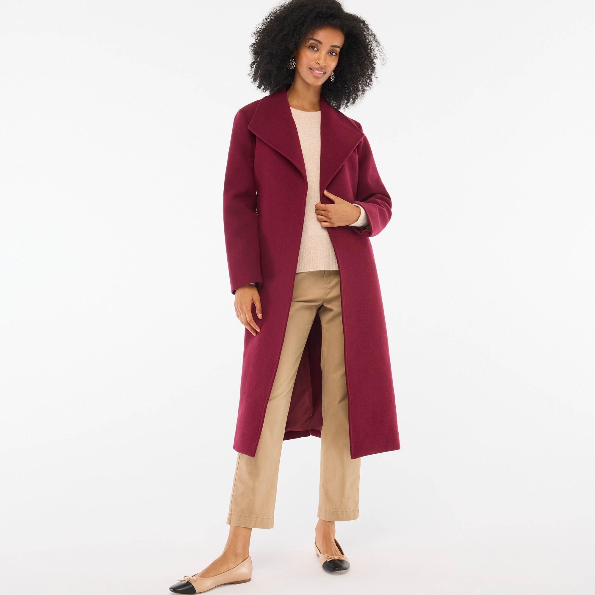 Petite belted wool-blend coat