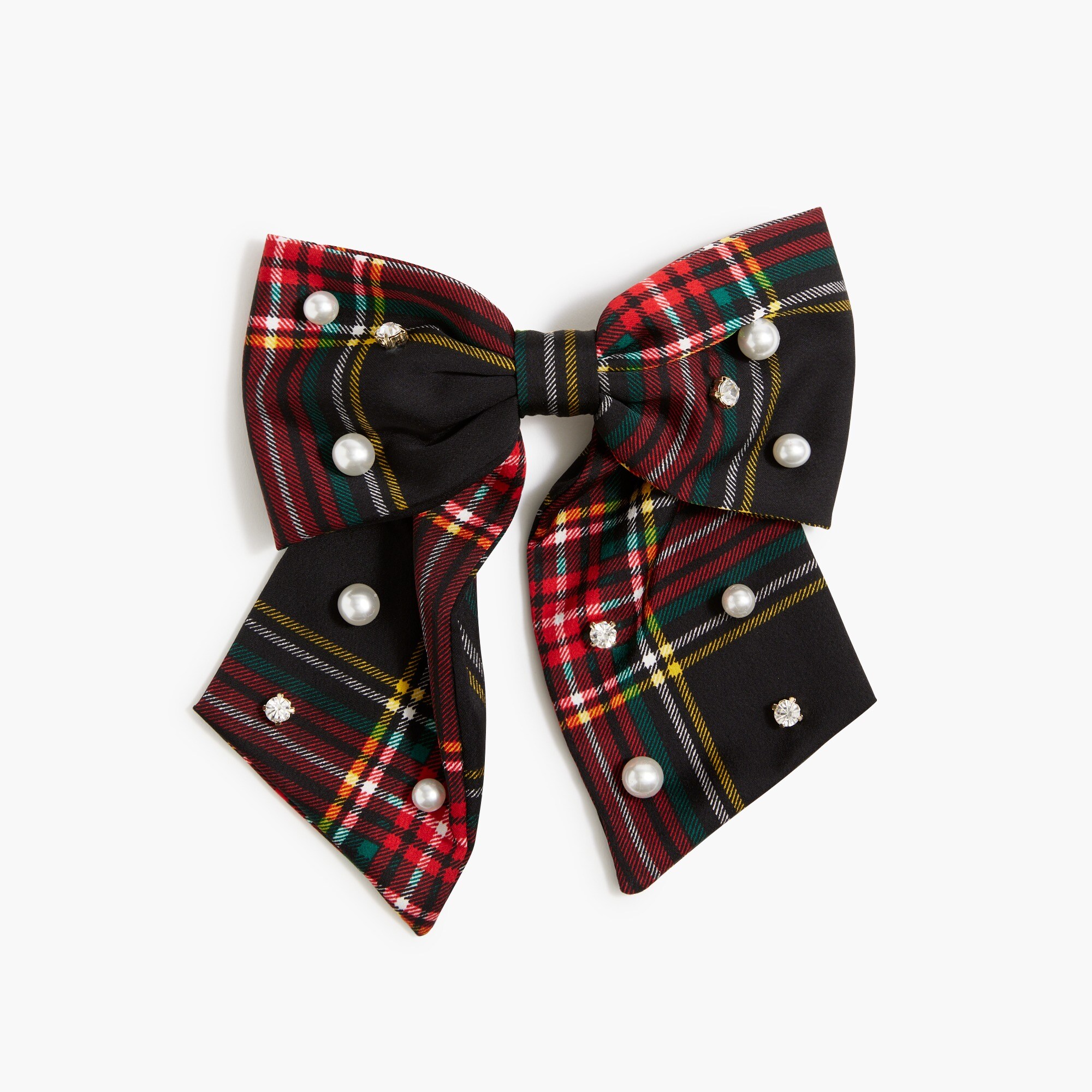 Embellished tartan bow barrette