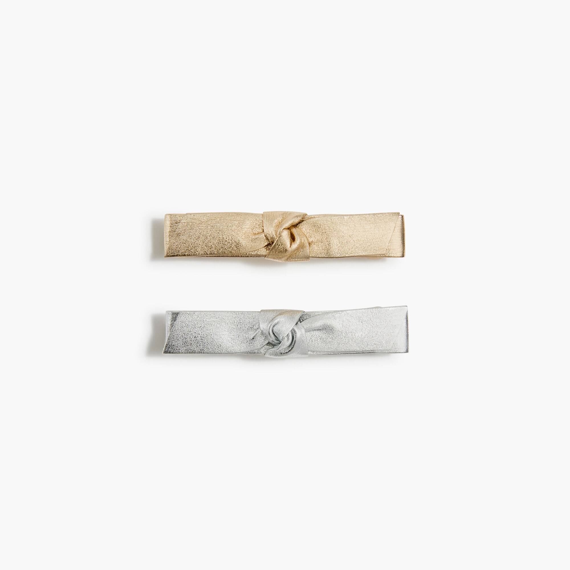 Metallic faux-leather bow barrettes set