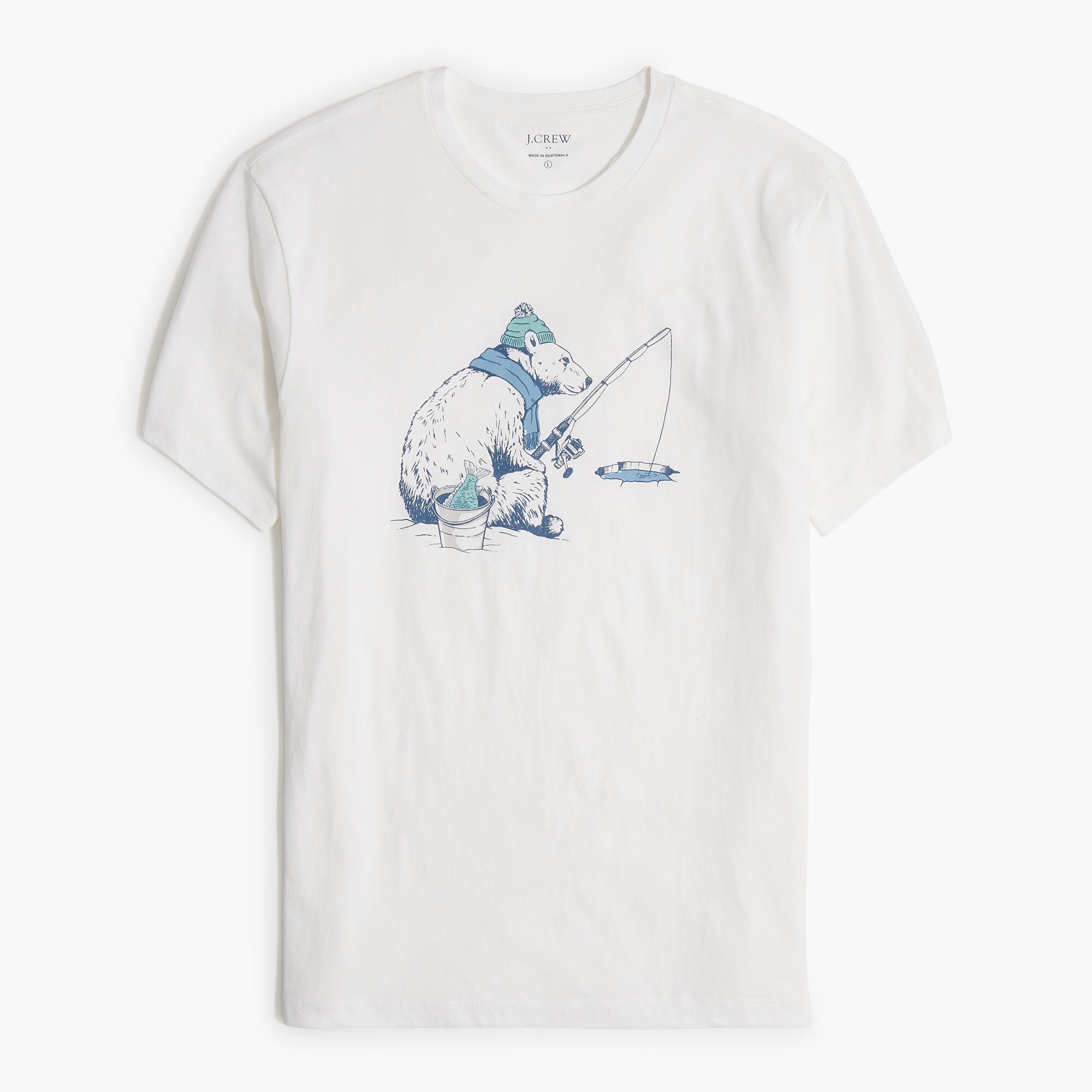 Ice-fishing polar bear graphic tee