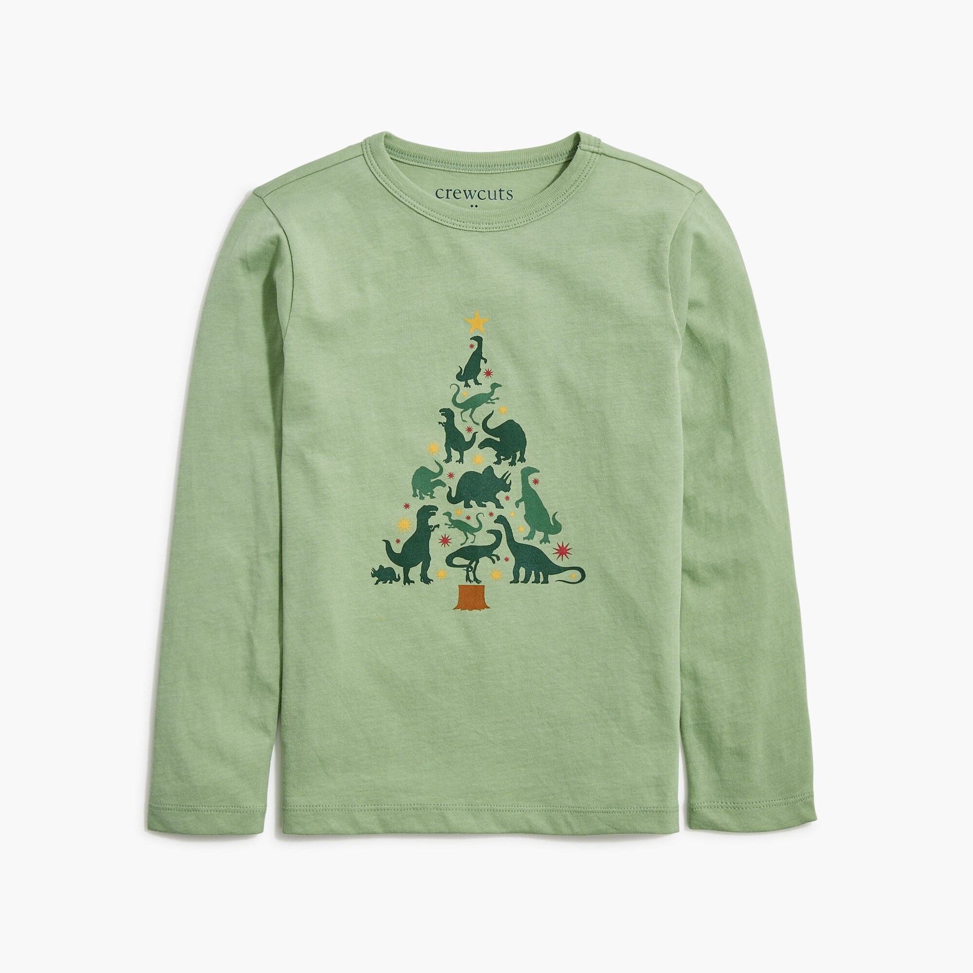  Boys' long-sleeve dinosaur Christmas tree graphic tee
