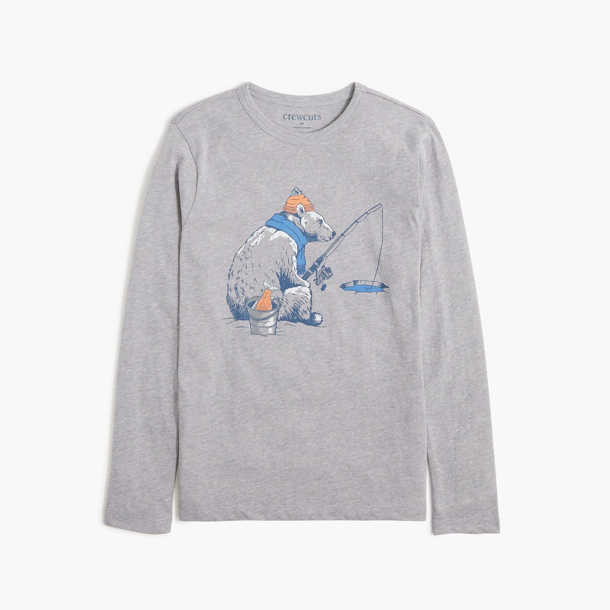 Boys' long-sleeve ice fishing bear graphic tee