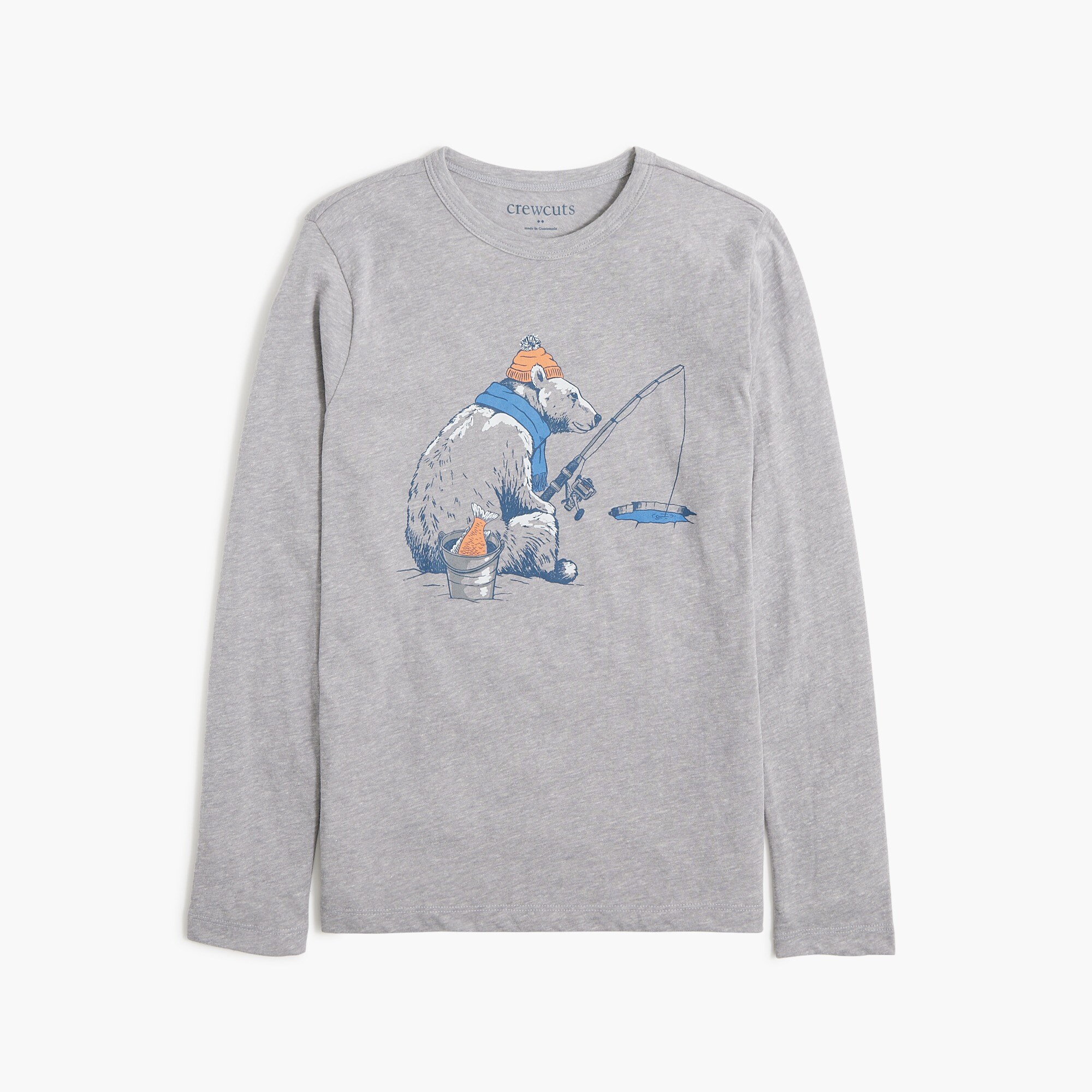 Boys' long-sleeve ice fishing bear graphic tee