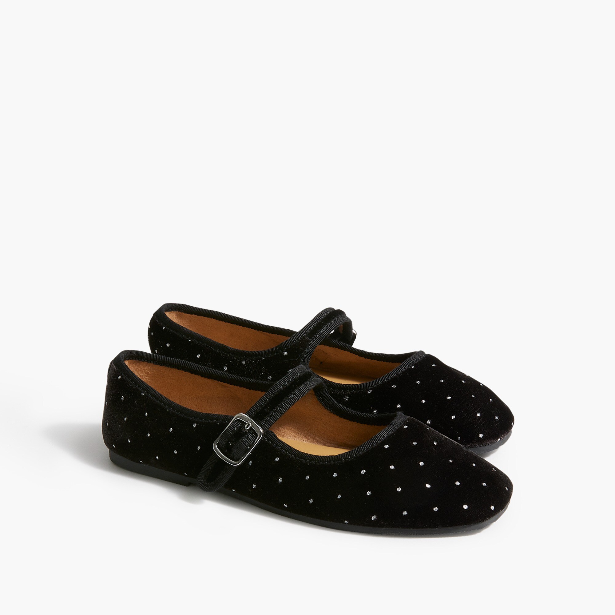 Girls' glitter dot velvet Mary Jane flats