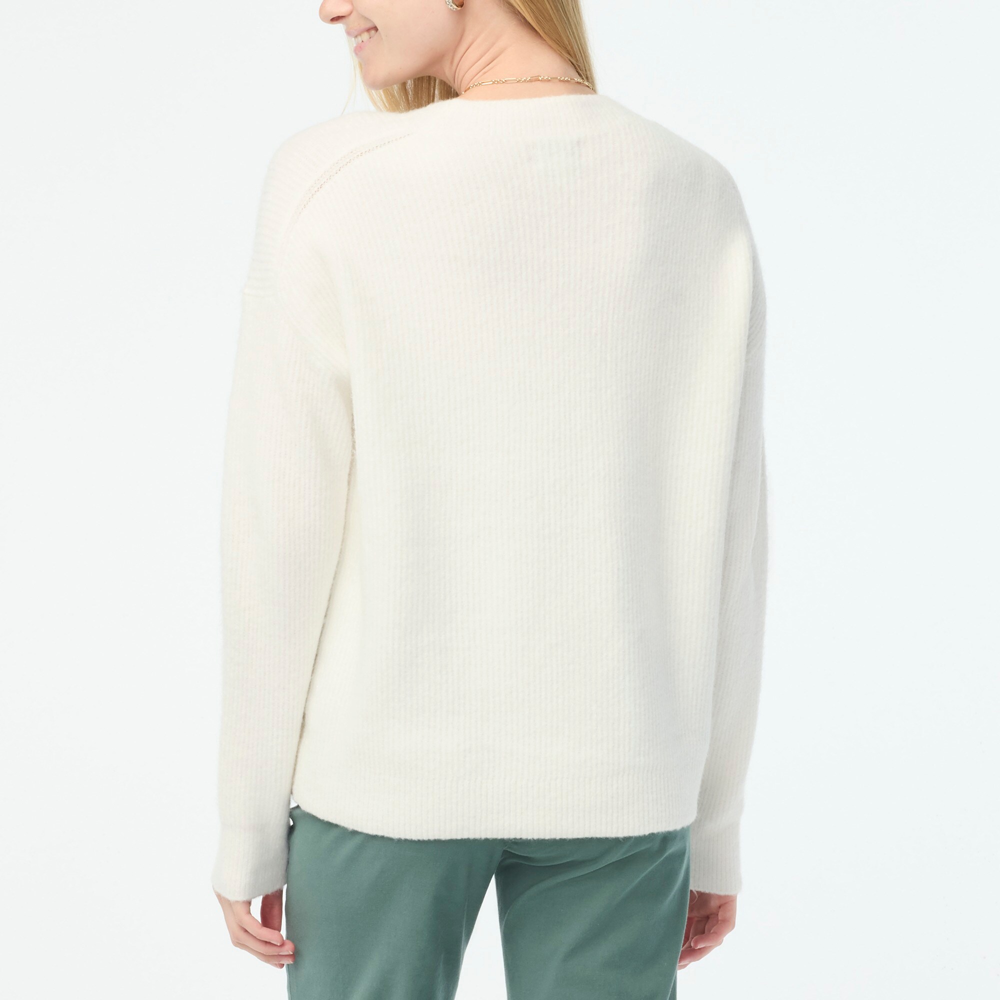 Ribbed boyfriend crewneck sweater in extra-soft yarn