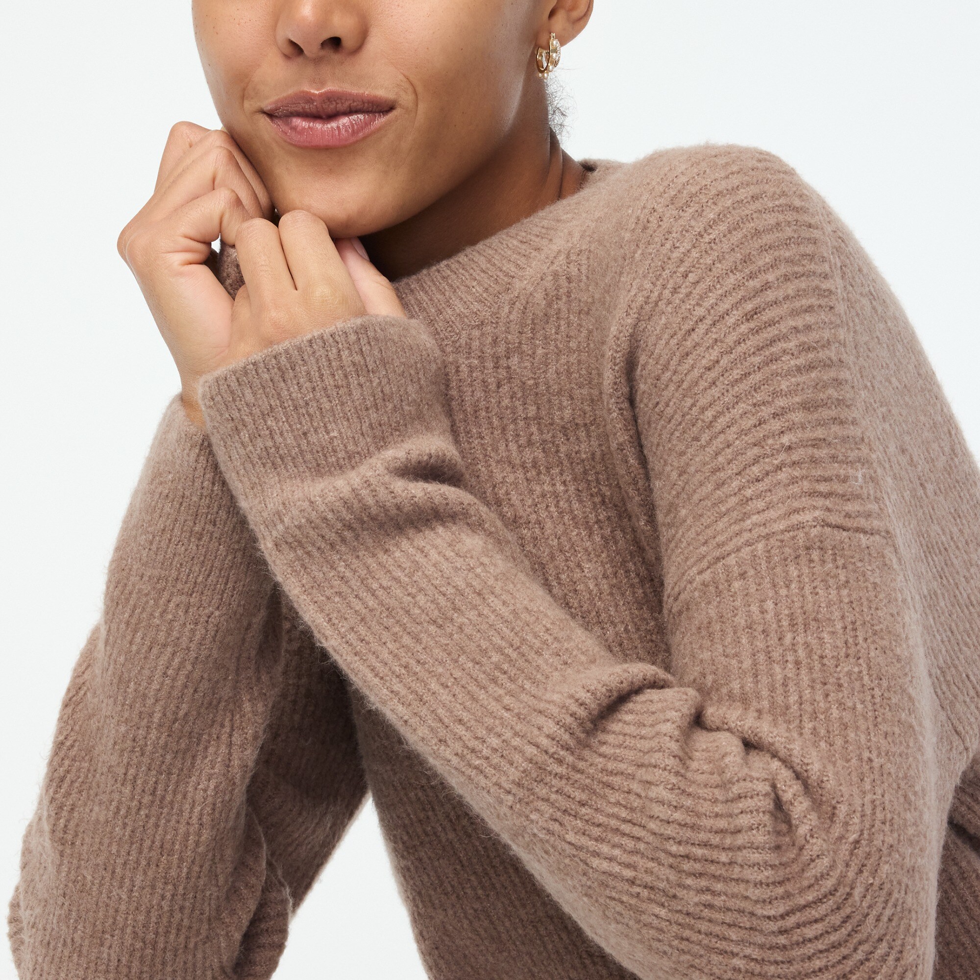 Ribbed boyfriend crewneck sweater in extra-soft yarn
