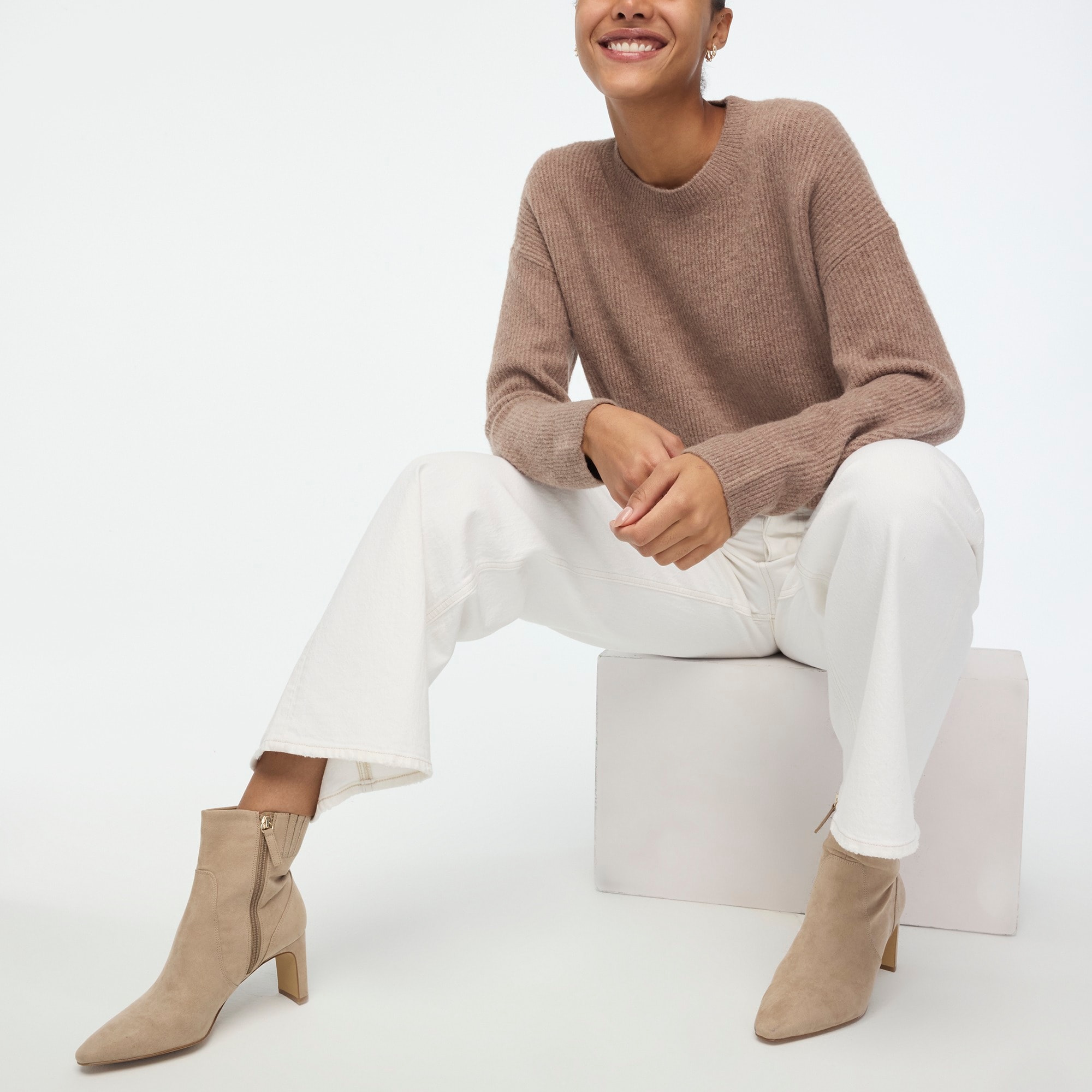 Ribbed boyfriend crewneck sweater in extra-soft yarn