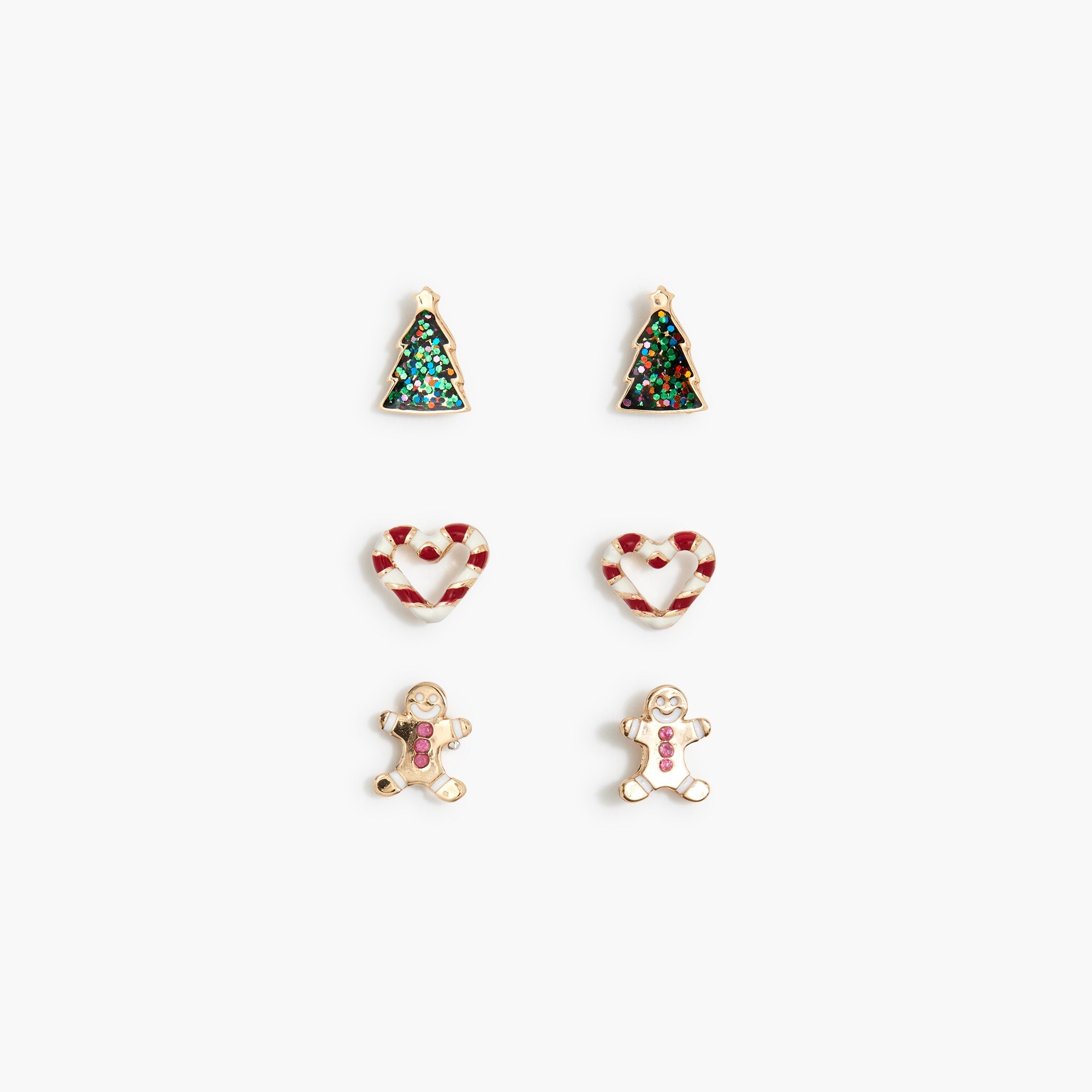 girls' christmas tree stud earrings set-of-three for girls