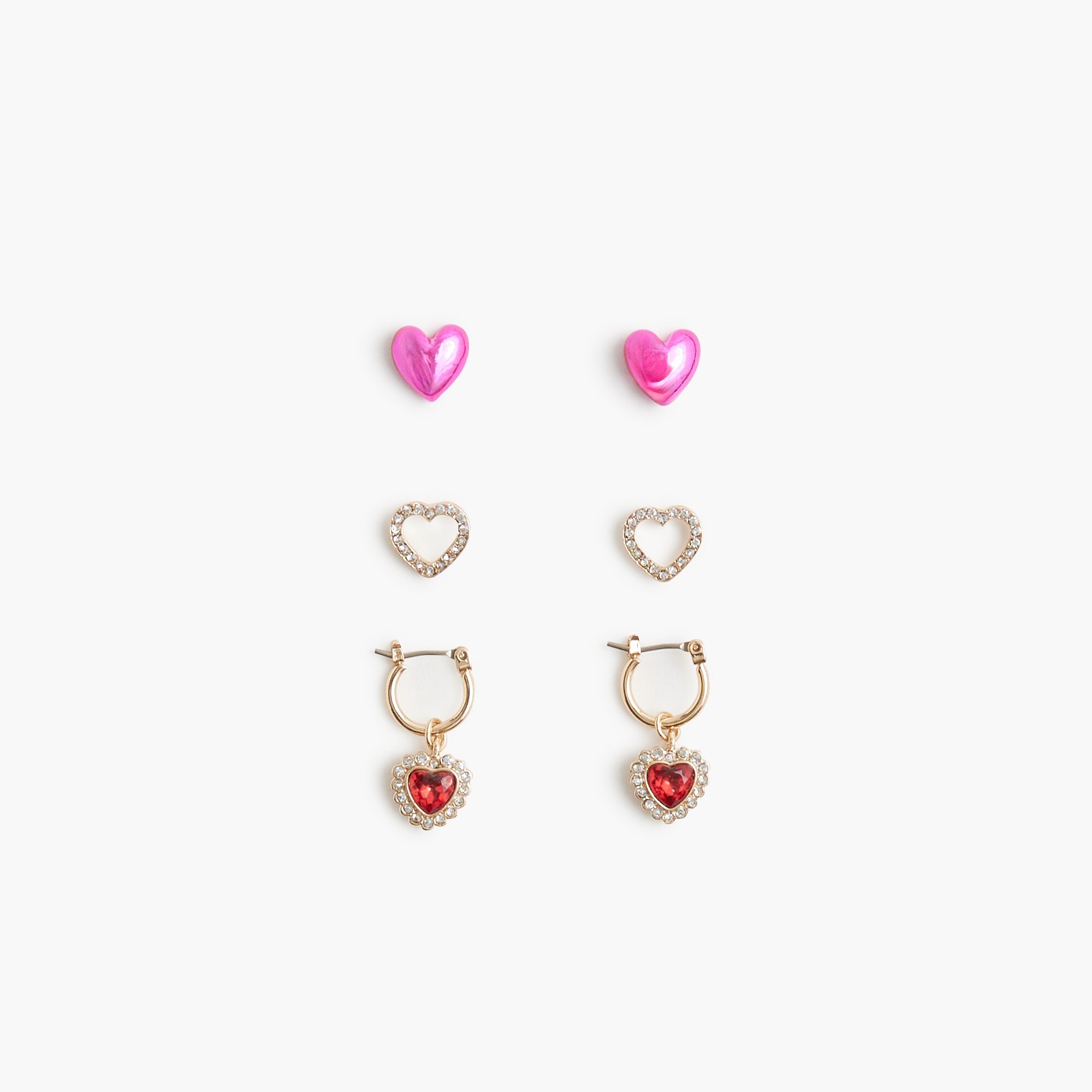  Girls' heart earrings set-of-three