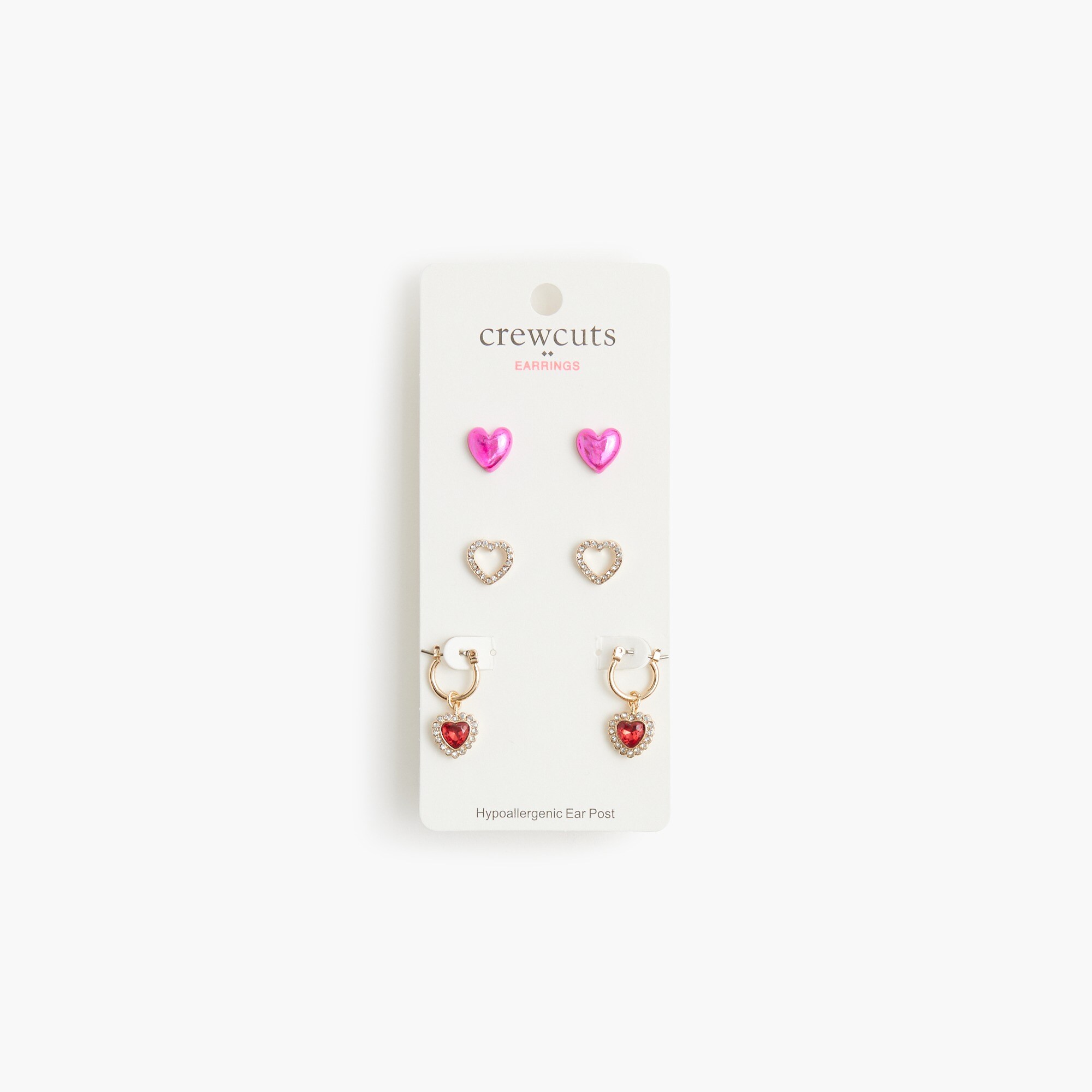 Girls' heart earrings set-of-three