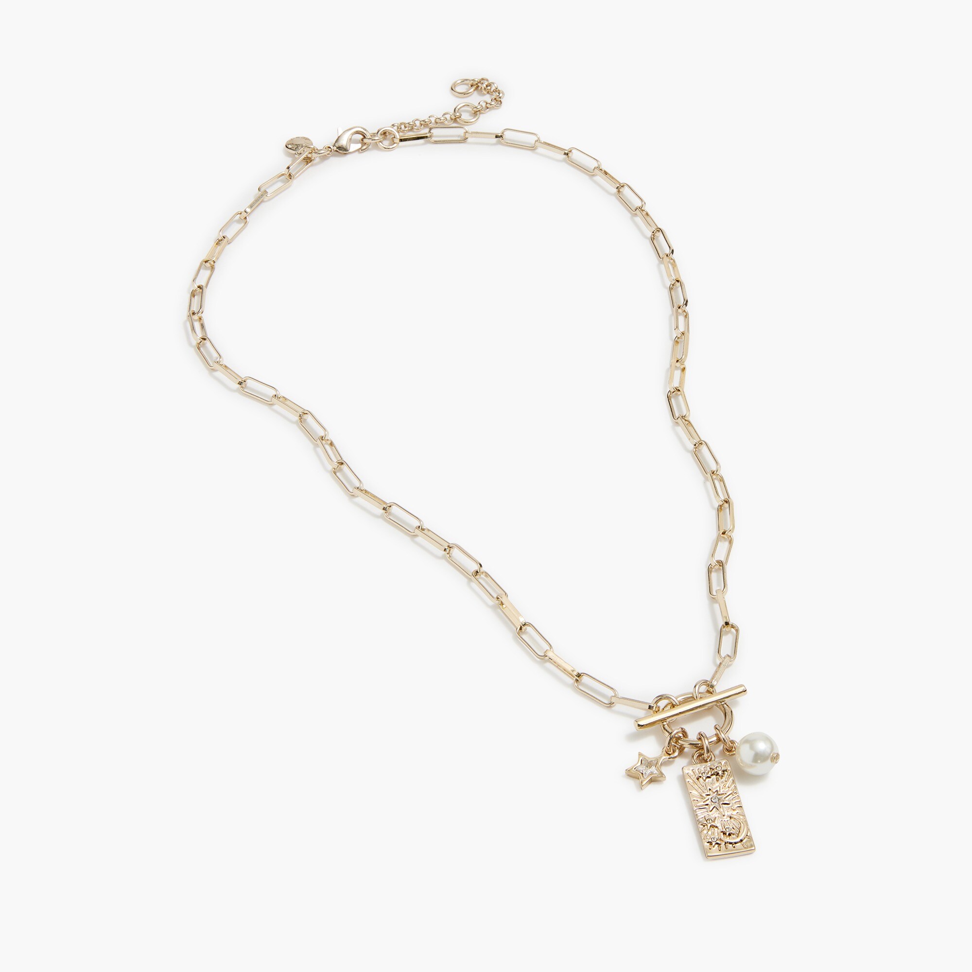 T-bar layering necklace with pearl and charms