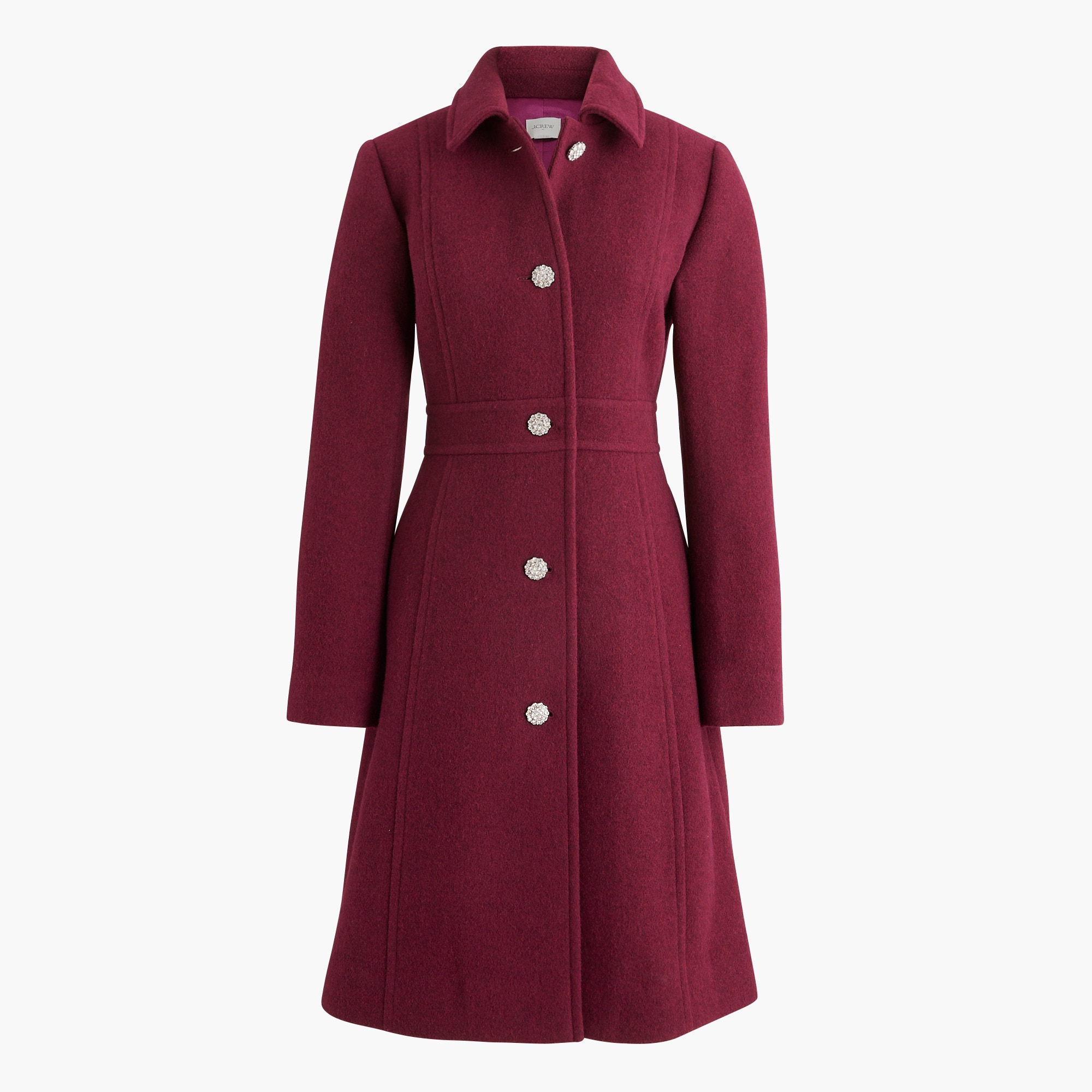 Lady day coat with jeweled buttons