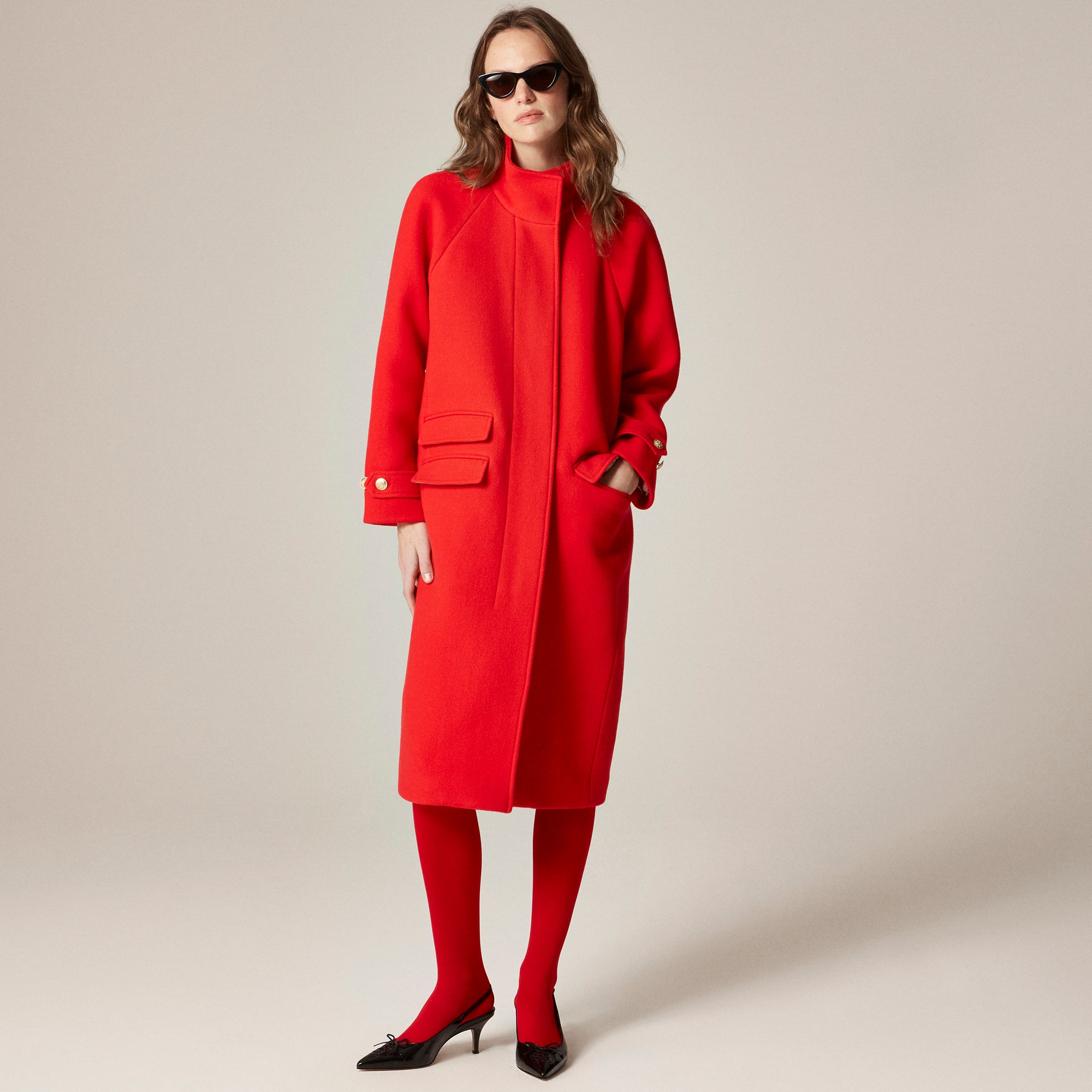 Long Toscana Coat In Italian Stadium-cloth Wool Blend For Women
