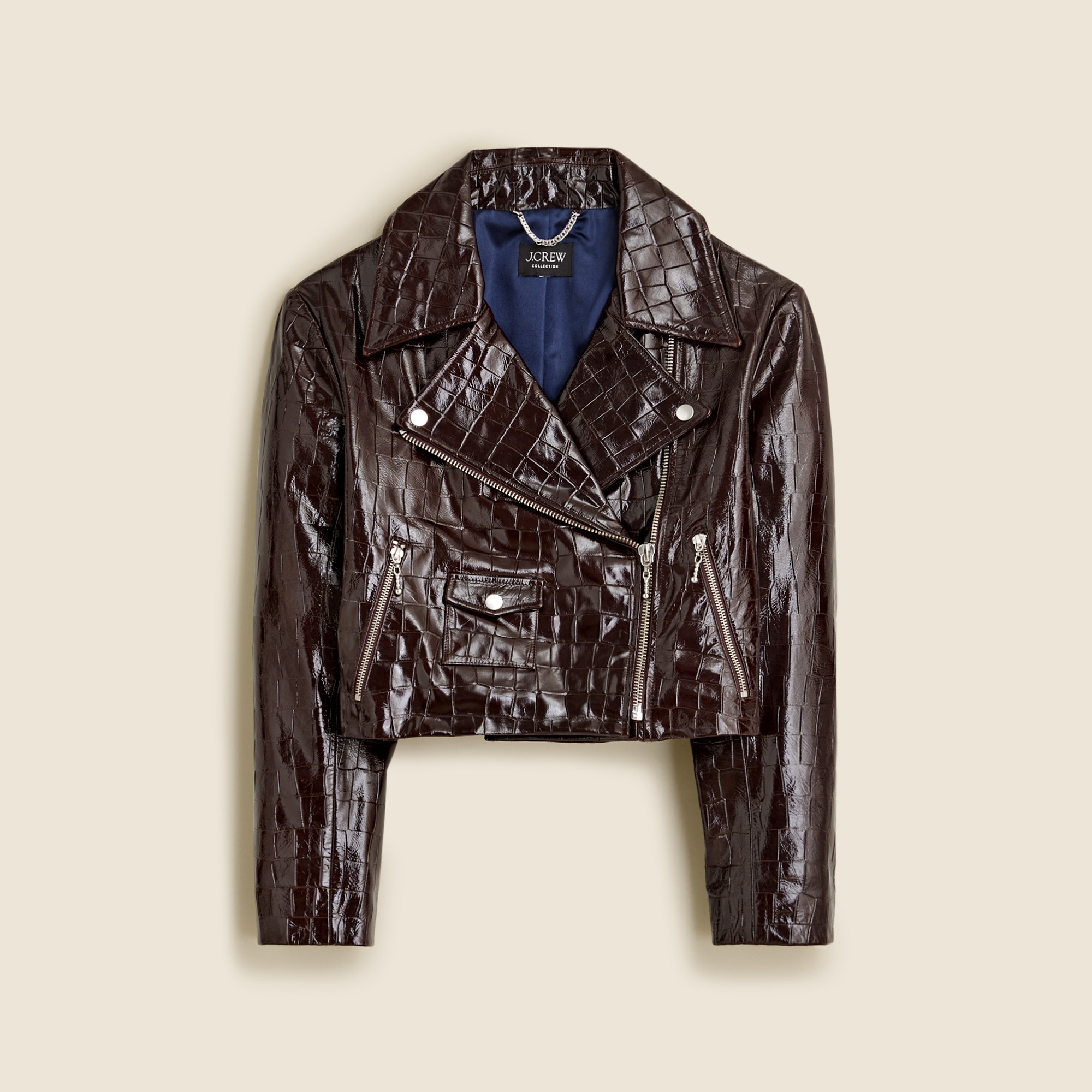 J.Crew Collection Moto Jacket In Croc embossed Leather For Women