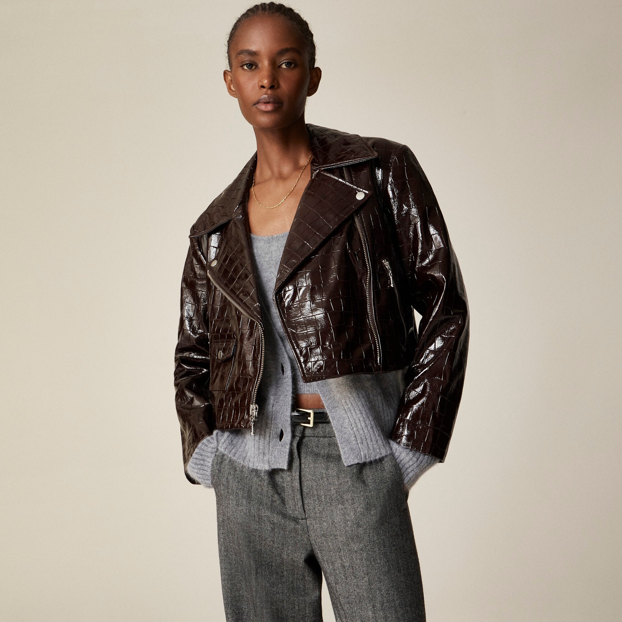 Collection Moto Jacket In Croc-embossed Leather For Women | J.Crew