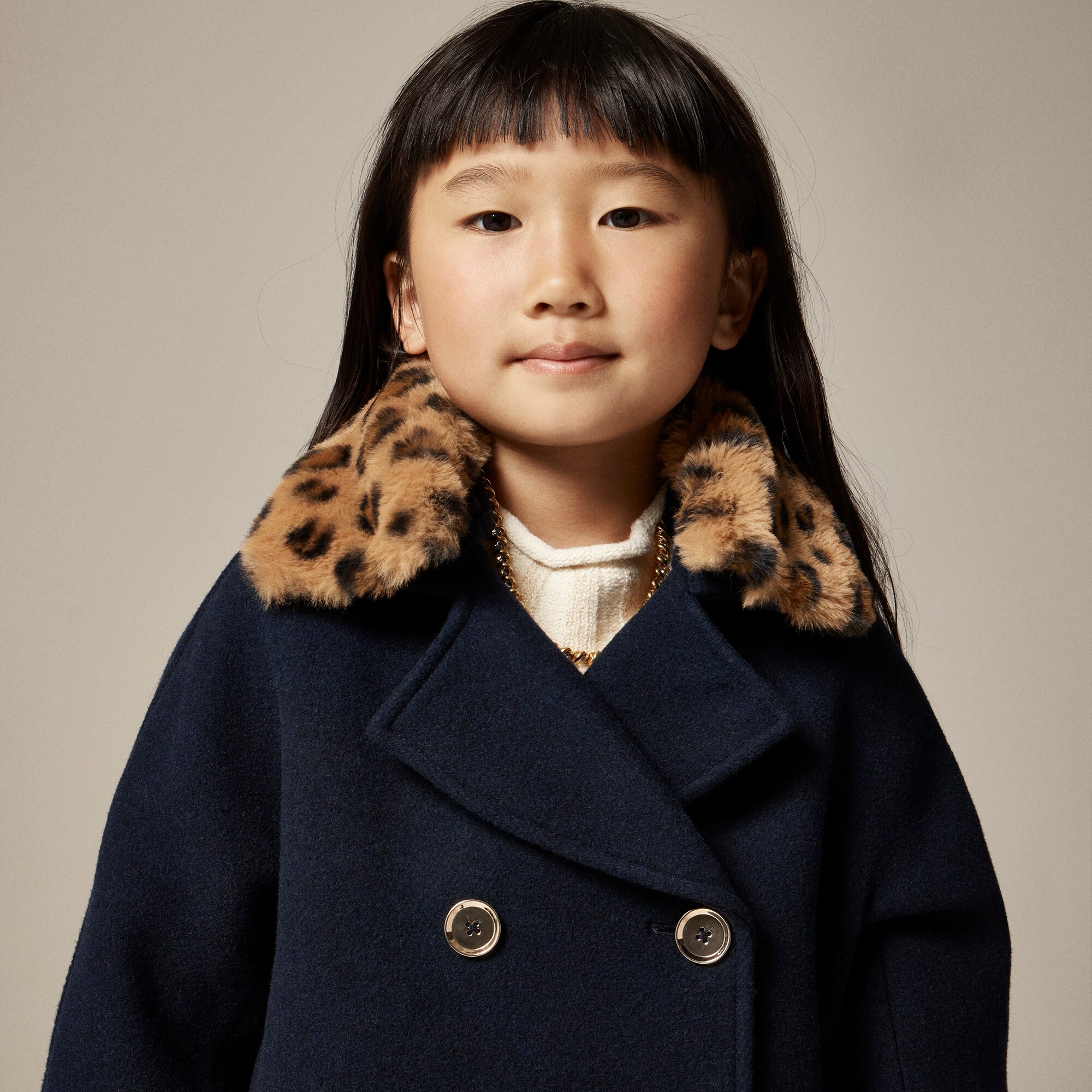 J.Crew Girls Wool blend Peacoat With Leopard Faux fur Collar For Girls