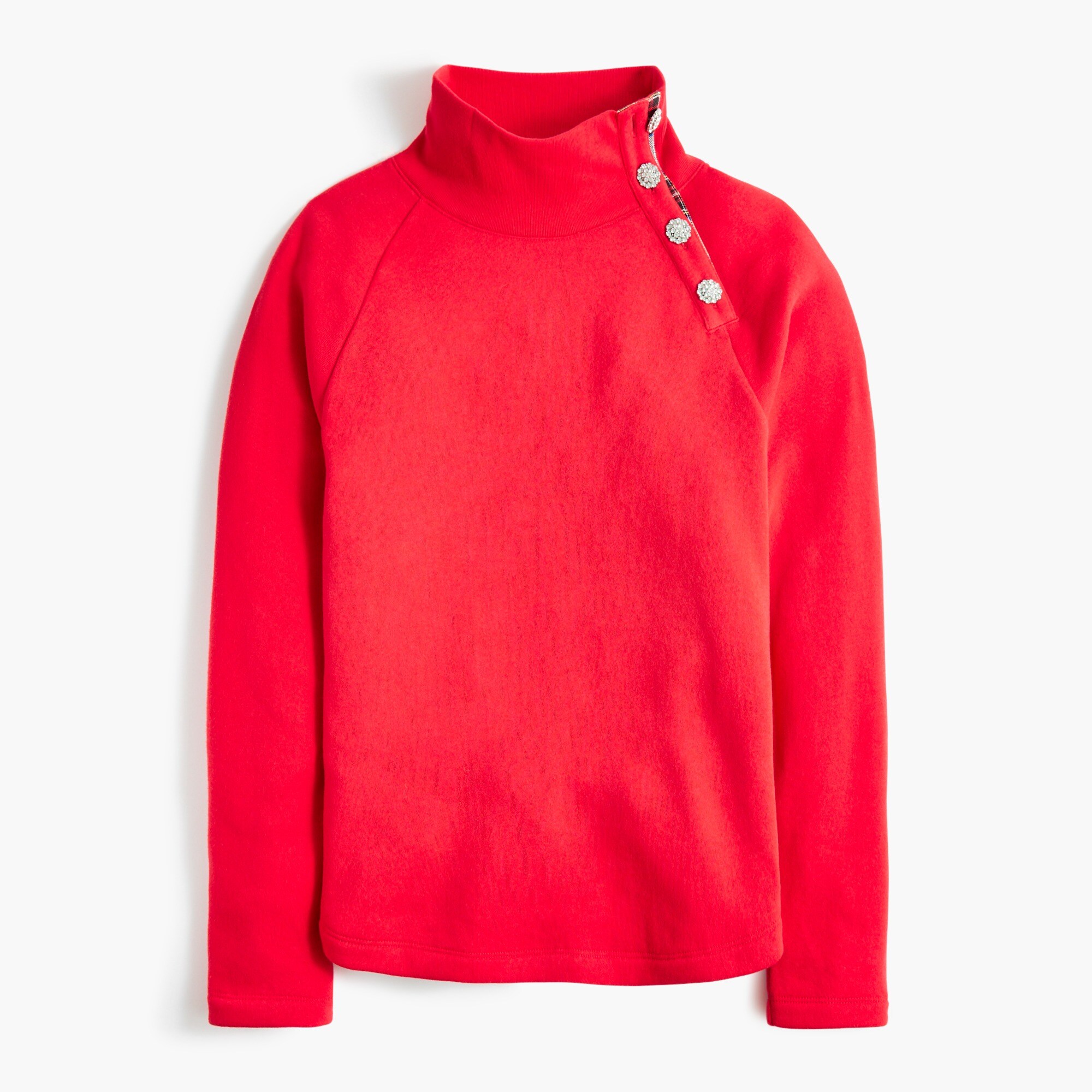 Tartan Wide Jeweled Button-neck Pullover Sweatshirt For Women