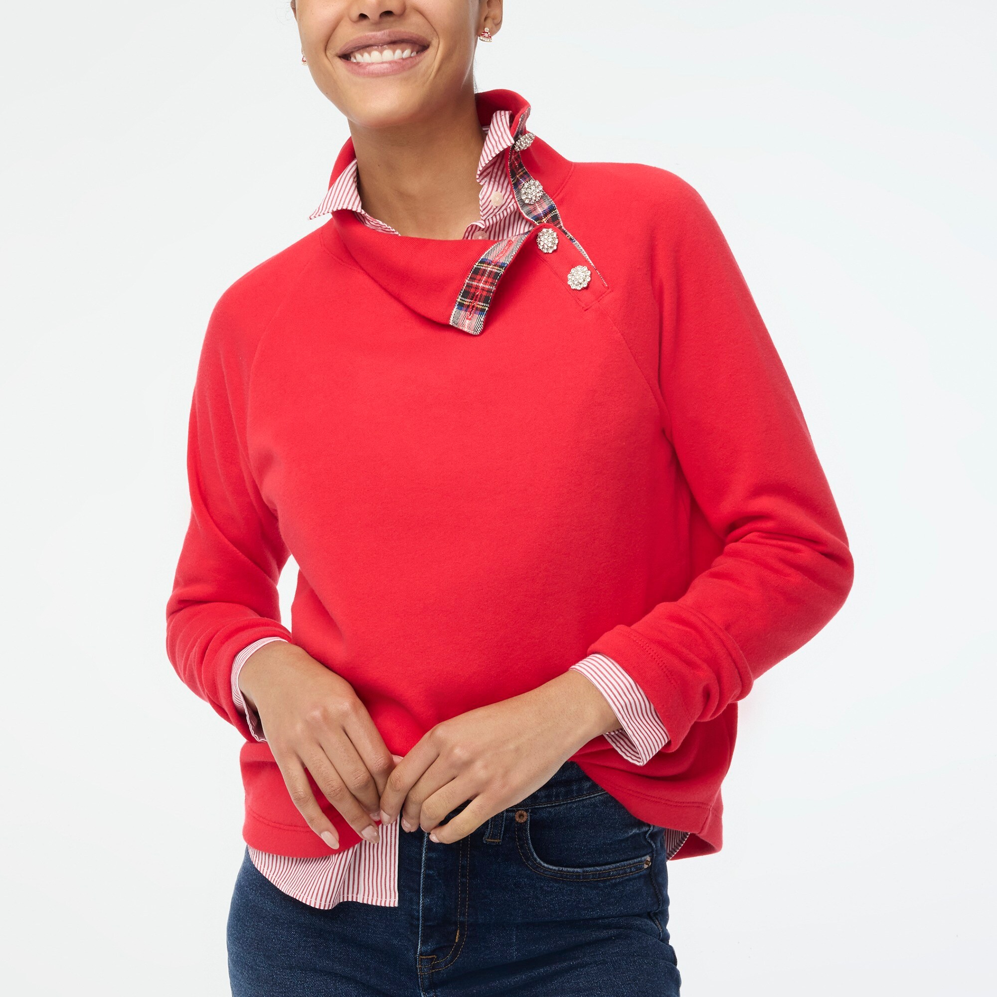 Orange Plaid Tartan Print Women's Sweatshirt
