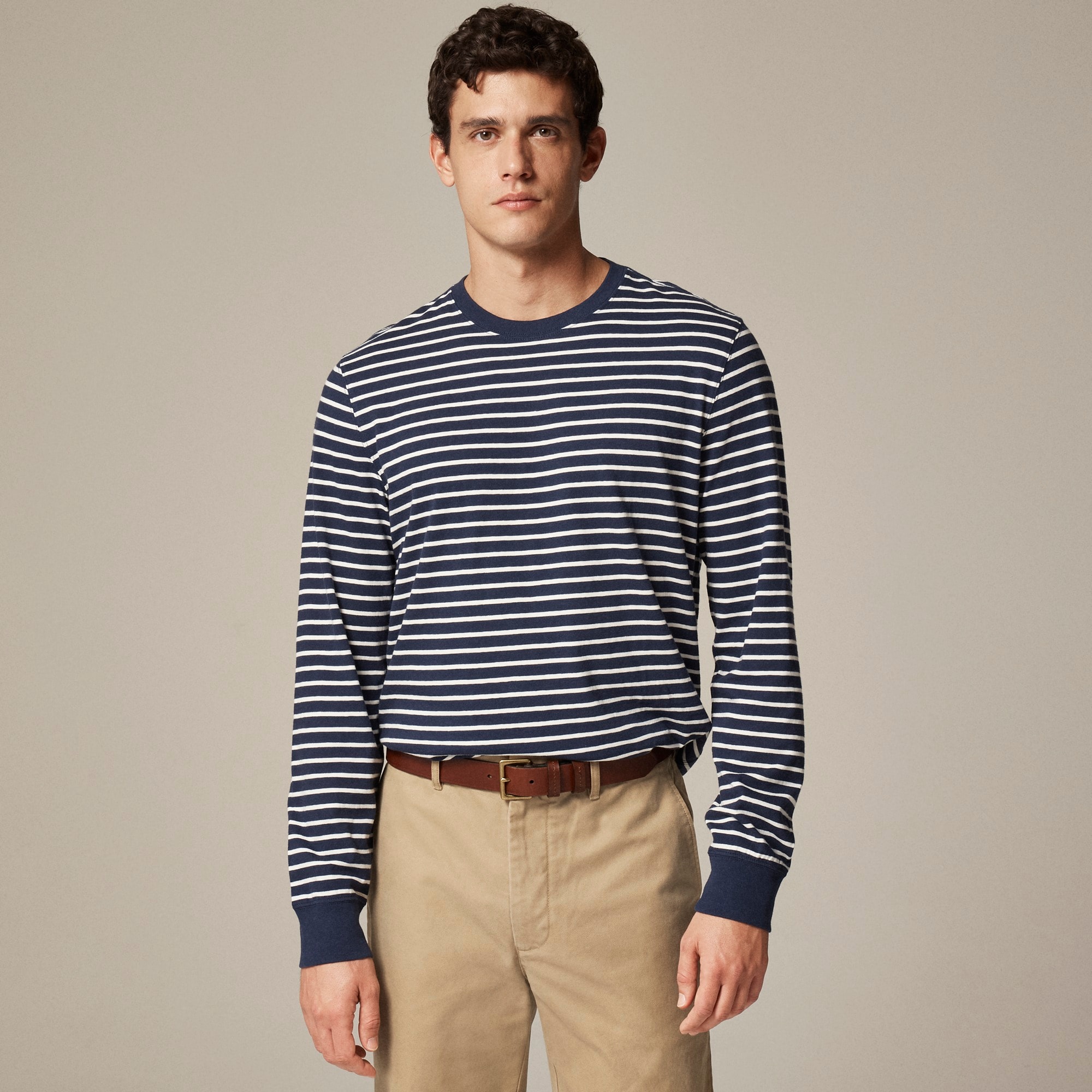 mens Long-sleeve vintage-wash cotton T-shirt in stripe