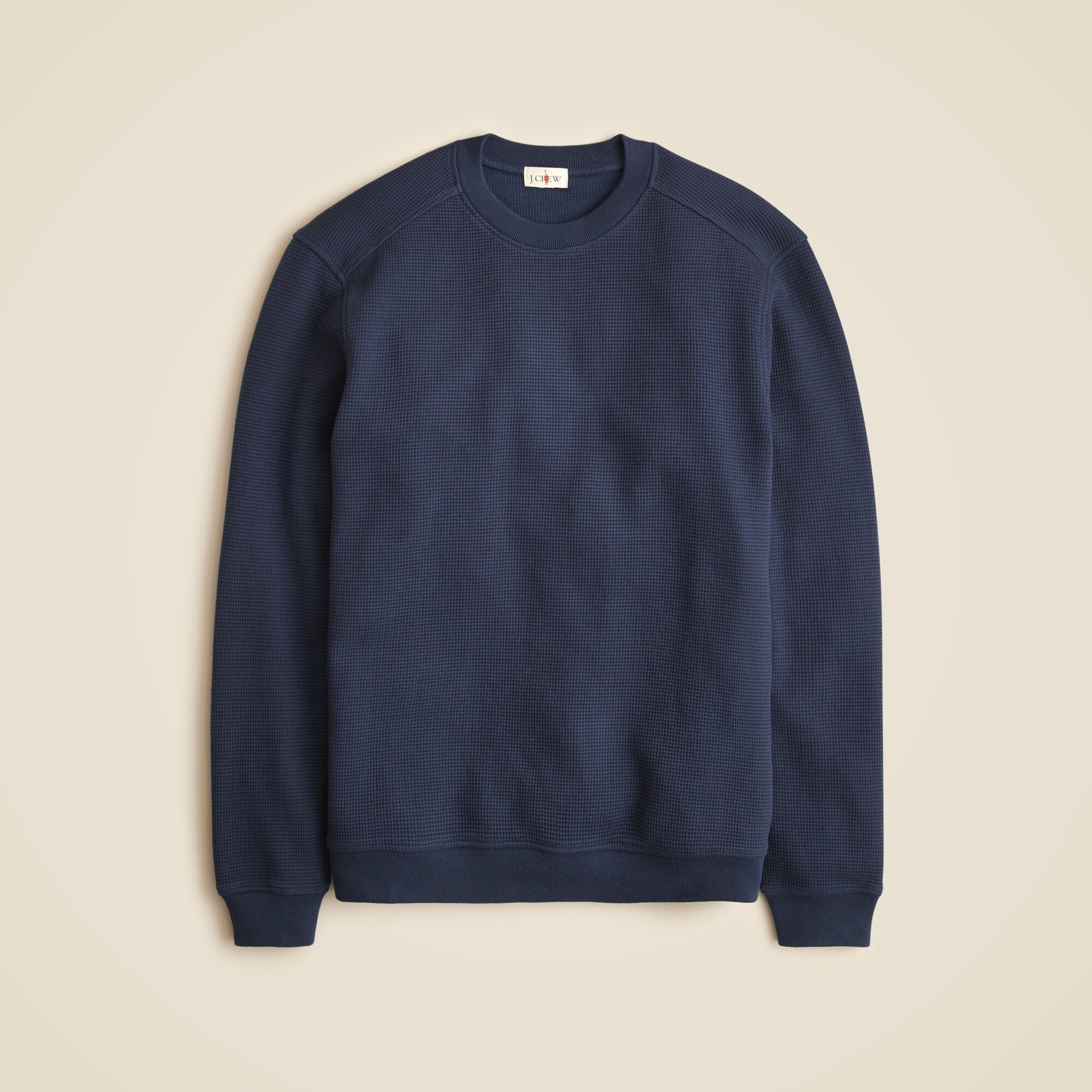 Long-sleeve brushed waffle-knit crewneck