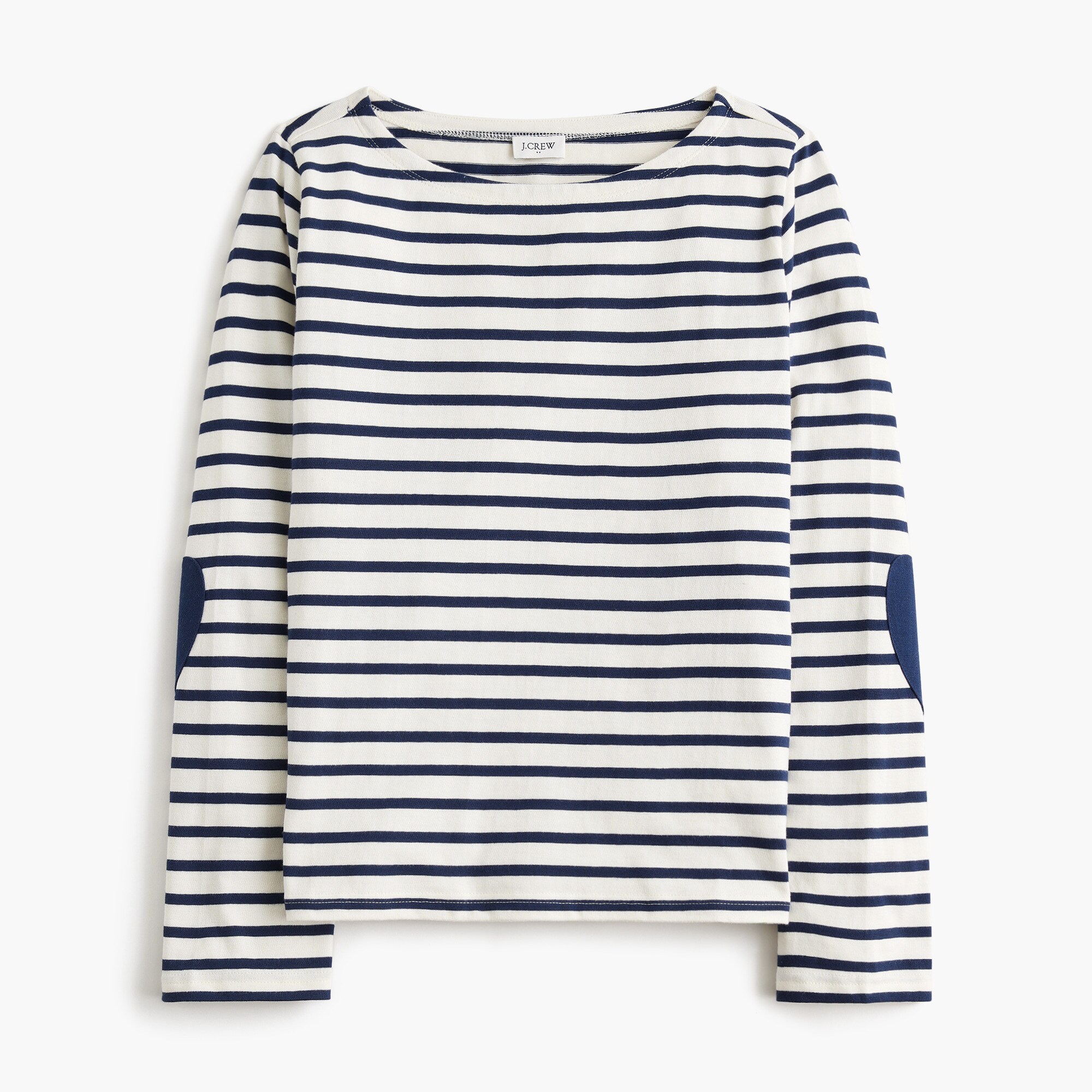 womens Boatneck striped top with heart elbow patches