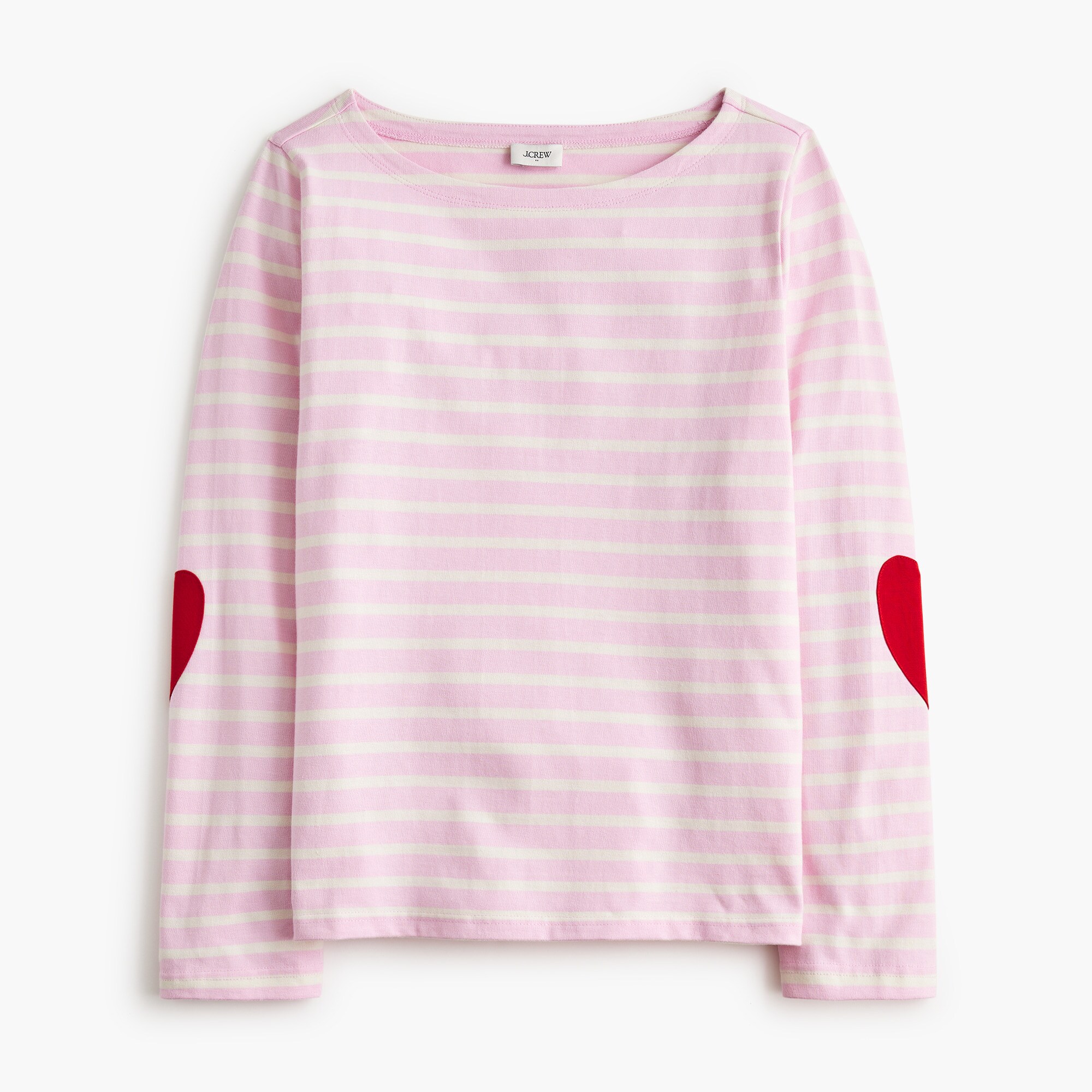 womens Boatneck striped top with heart elbow patches