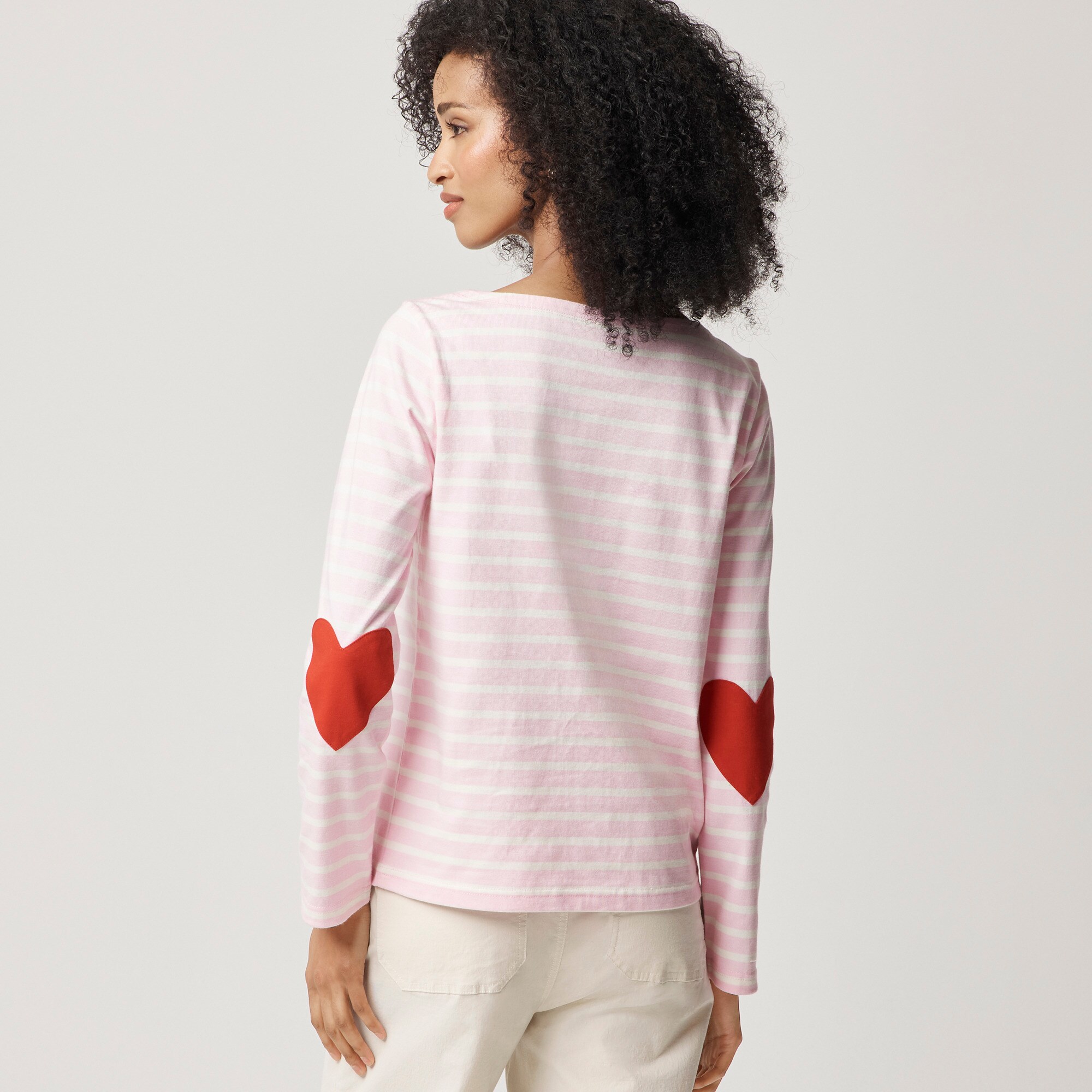 womens Boatneck striped top with heart elbow patches
