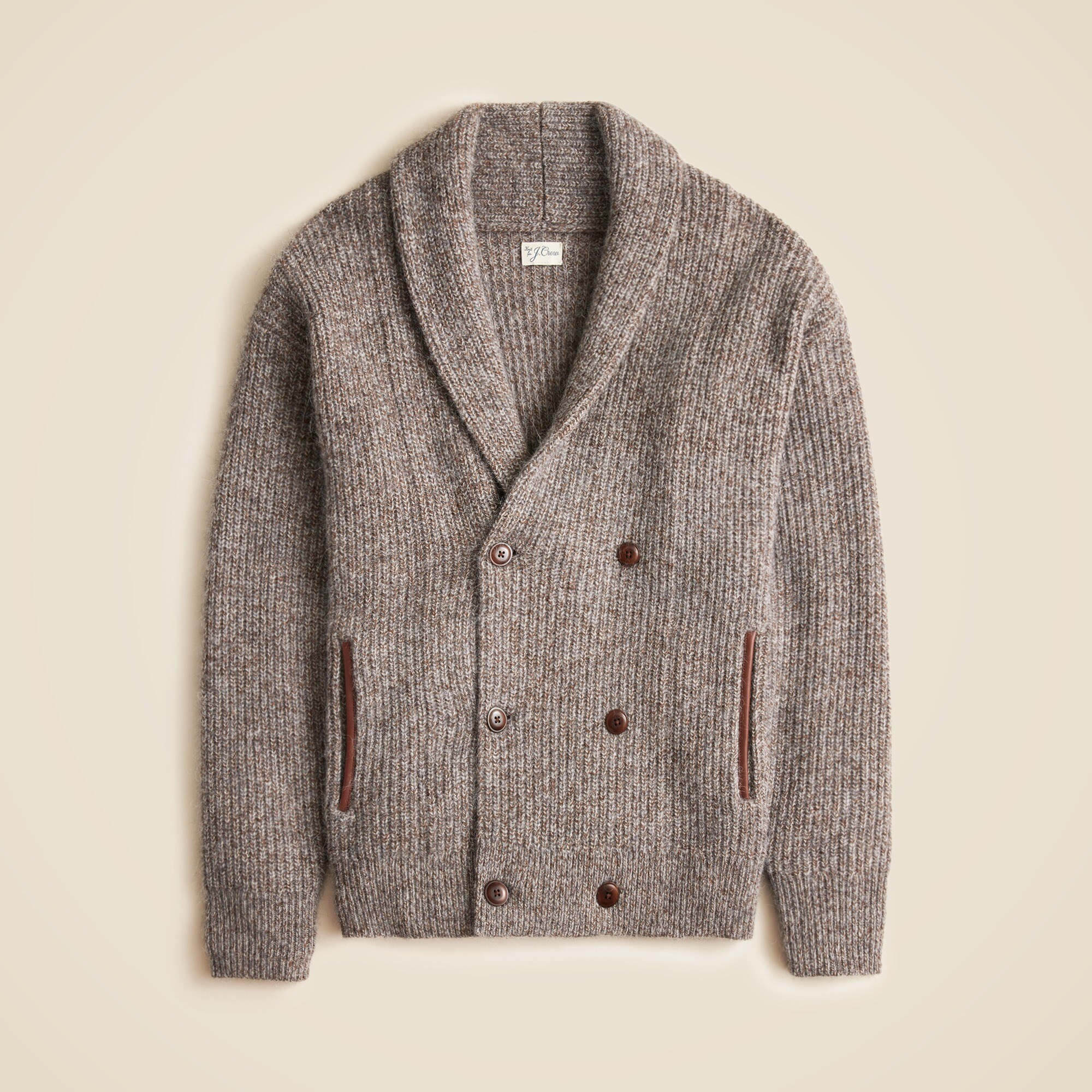 Double-breasted shawl-collar cardigan sweater in wool blend