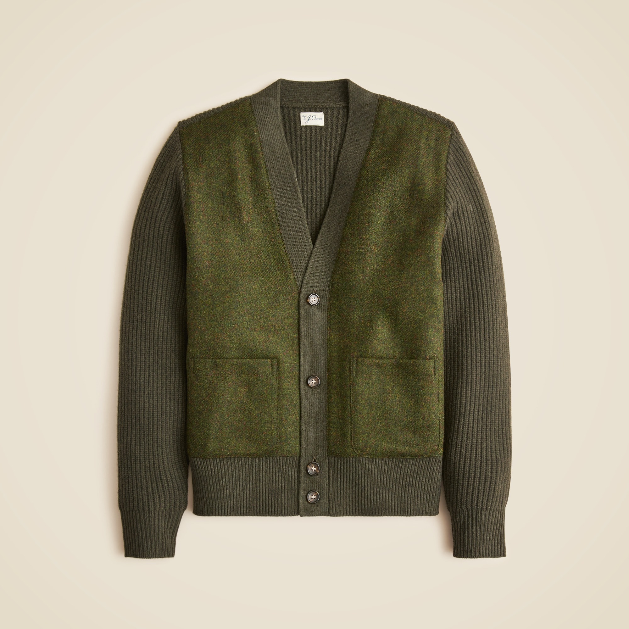 J.Crew Ribbed Wool V neck Cardigan Sweater With English Wool Panels For Men
