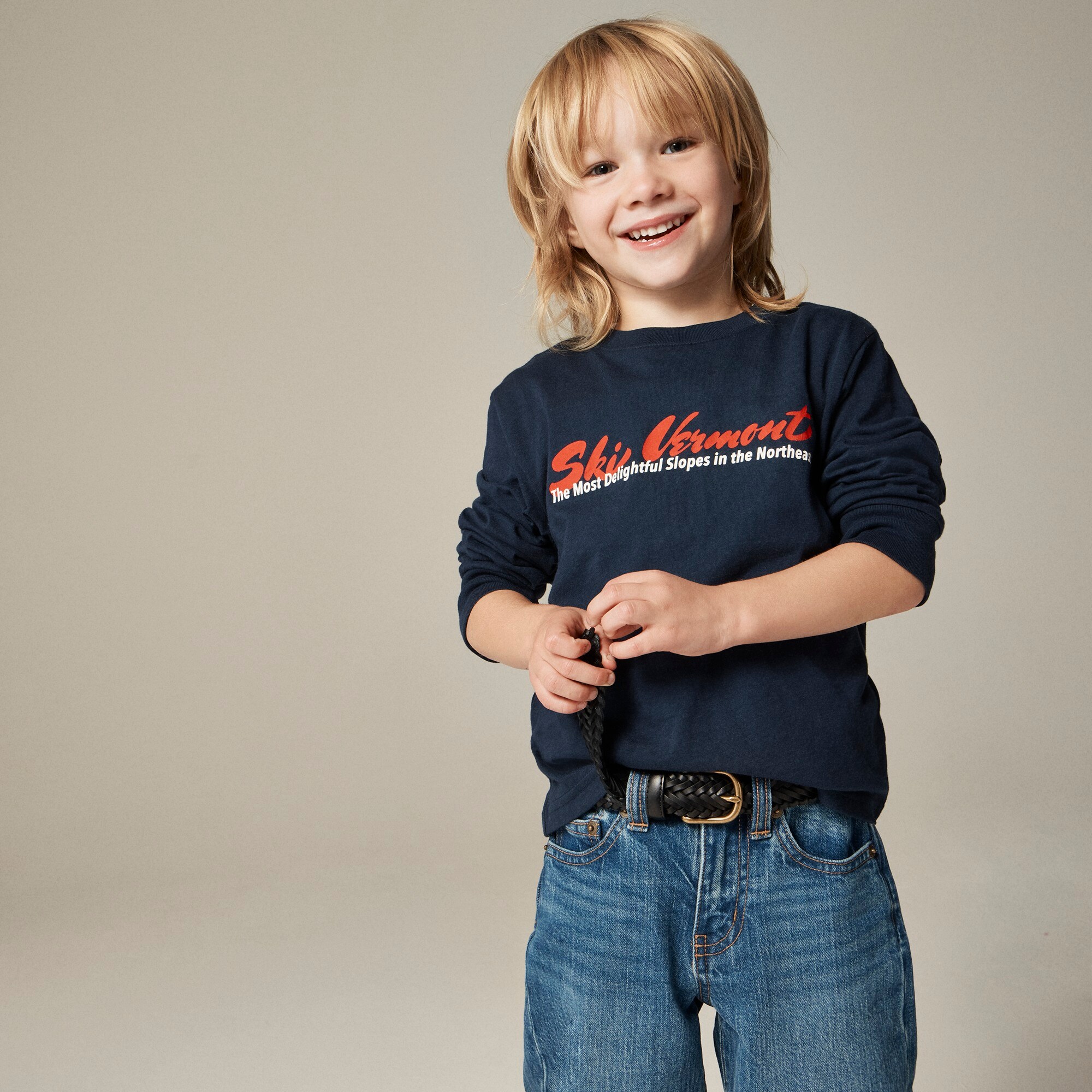  Kids' long-sleeve "Ski Vermont" graphic T-shirt