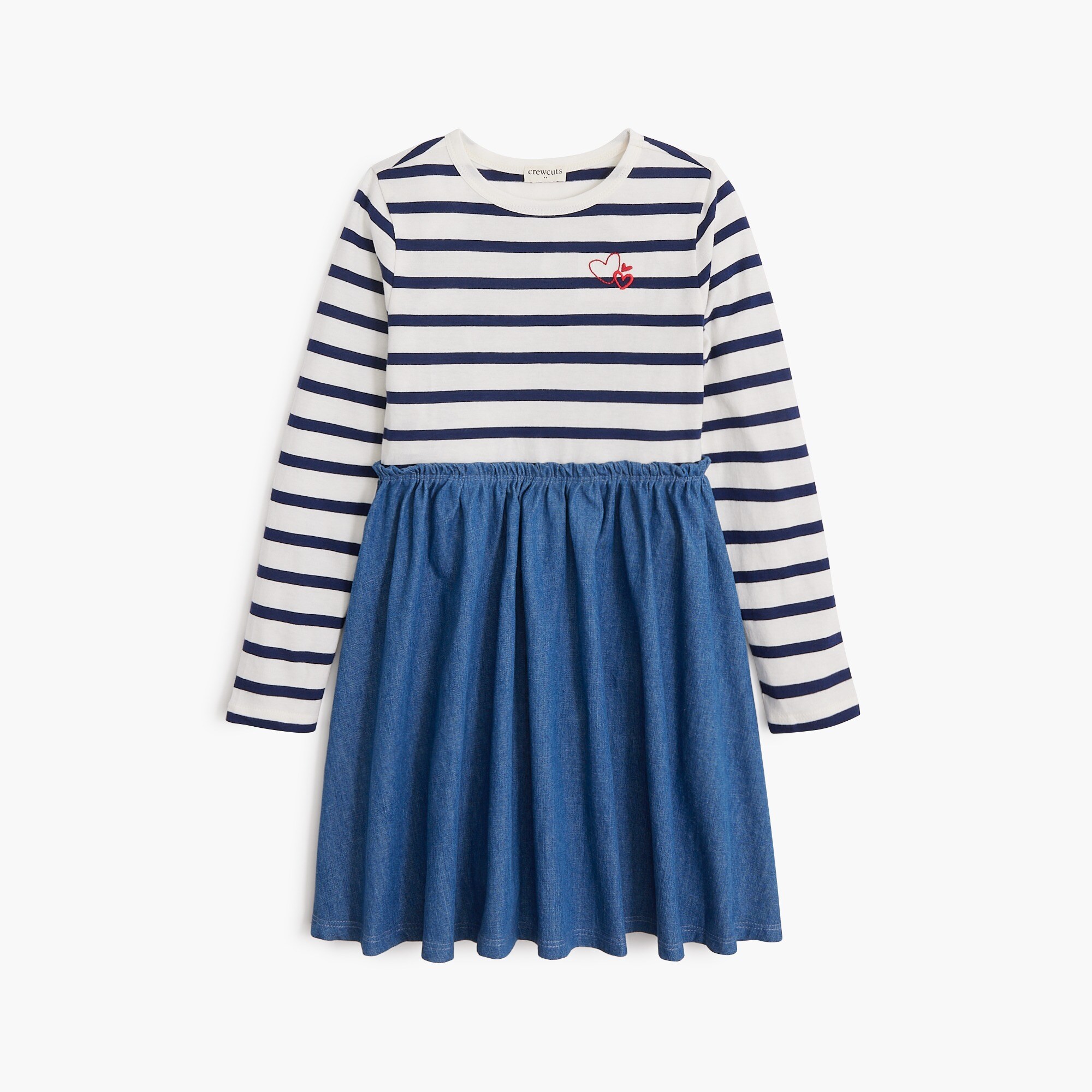  Girls' embroidered heart chambray mixed-media dress