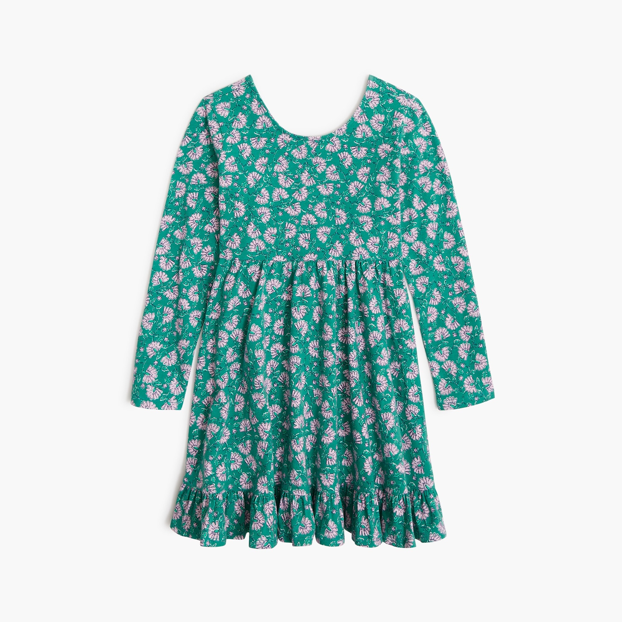  Girls' long-sleeve floral ruffle dress