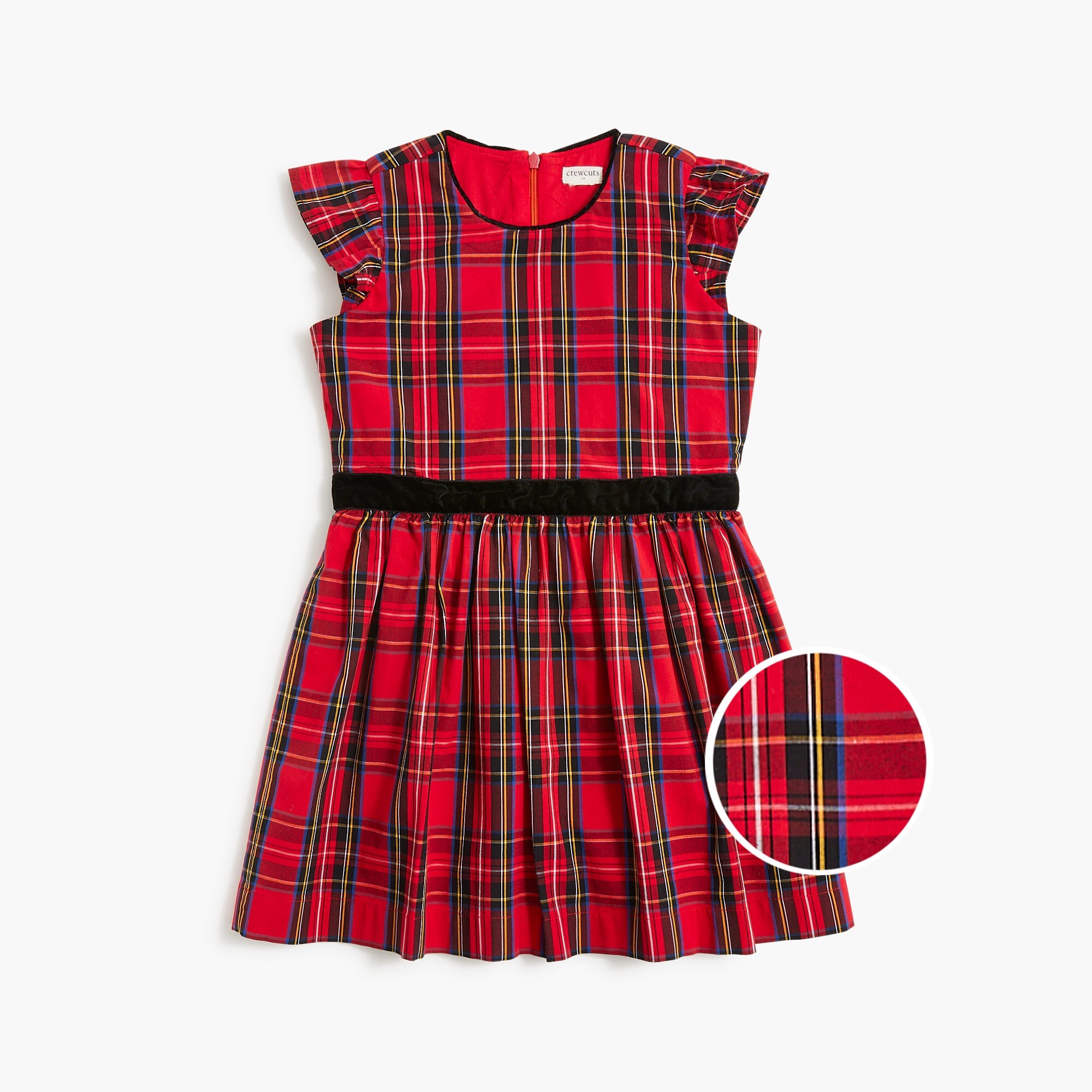 Girls' flutter-sleeve tartan dress