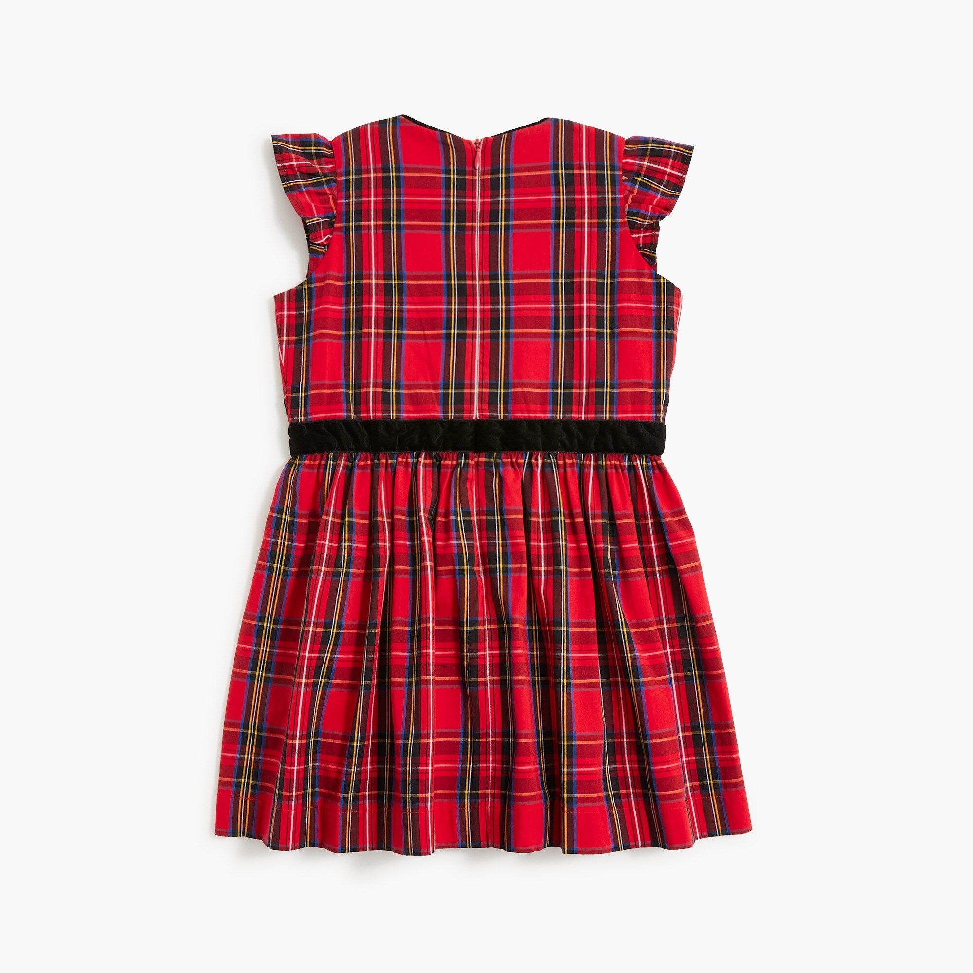 Girls' flutter-sleeve tartan dress